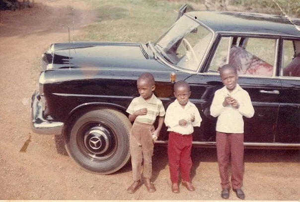 1966 Samite (right) with his cousin Masembe (left) and his brother Mbaba (center)