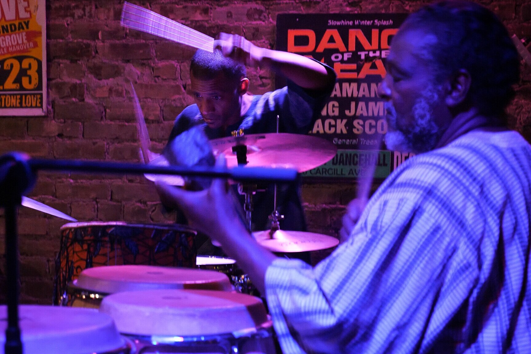 Davu Seru and Babatunde Lea performing as part of Cedar Artist Collective Member Julian Manzara’s “Lineage: Black Music Series” at Pimento Rum Bar