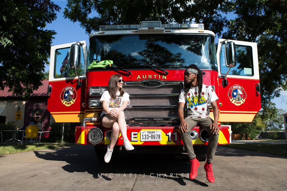  Austin fire engine and wardrobe in sync! 