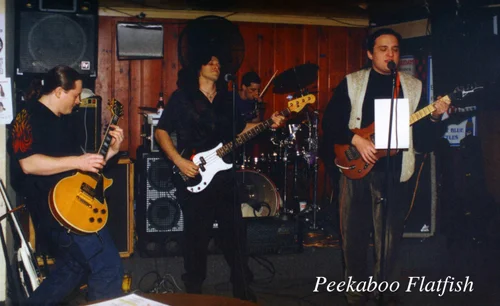 With My Nephew’s band at Valentines in Albany NY, 2000. He’s the big guy to my left.
