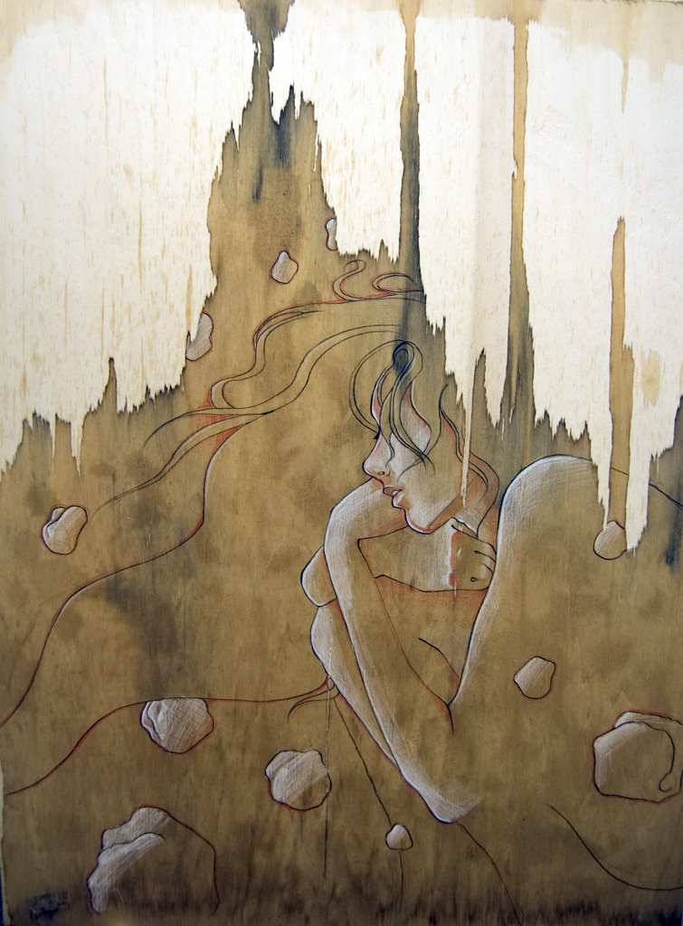 “Fibers” Pencil, Oil, Ink and Coffee on Wood Panel 