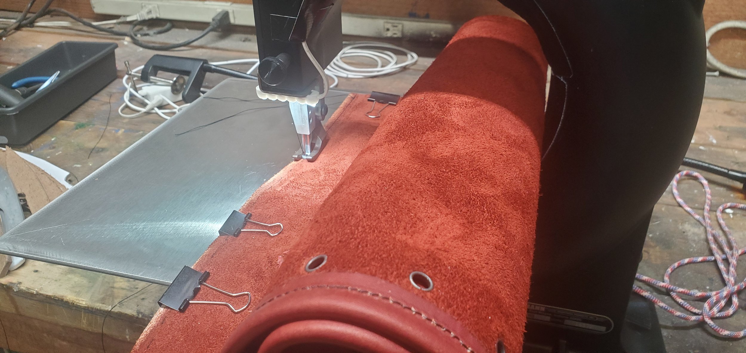 Sewing up a backpack