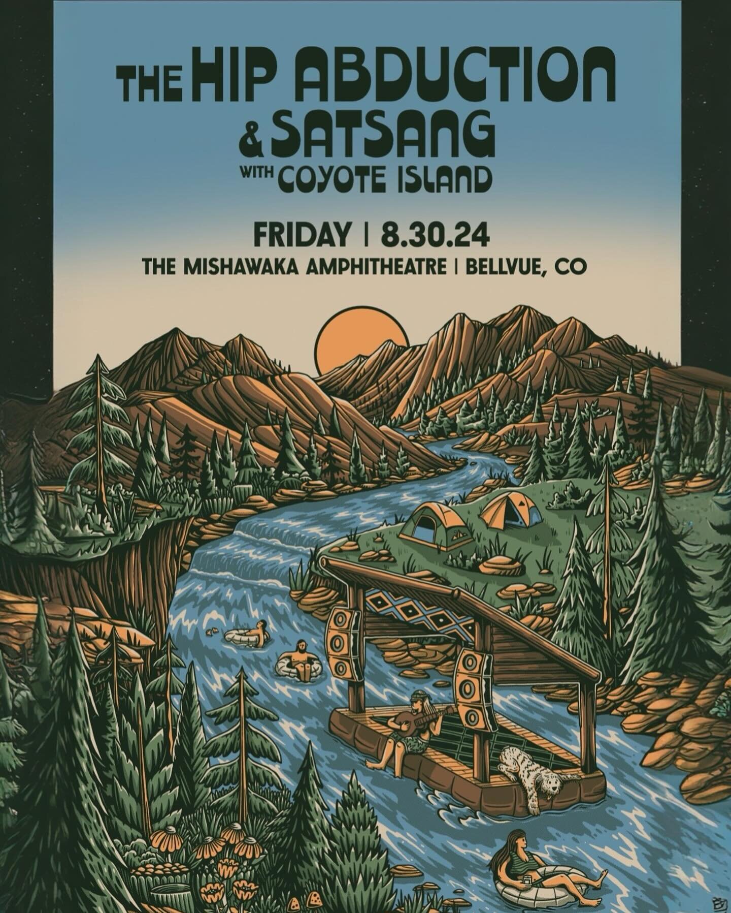 COLORADO! Beyond stoked to be playing the @mishawakaamphitheatre with our homies @satsang + @coyoteisland on 8.30.24. One of the dopest lil outdoor venues around. Tix on sale this Friday at 10am local time. Join us under the stars ✨ and maybe bring a