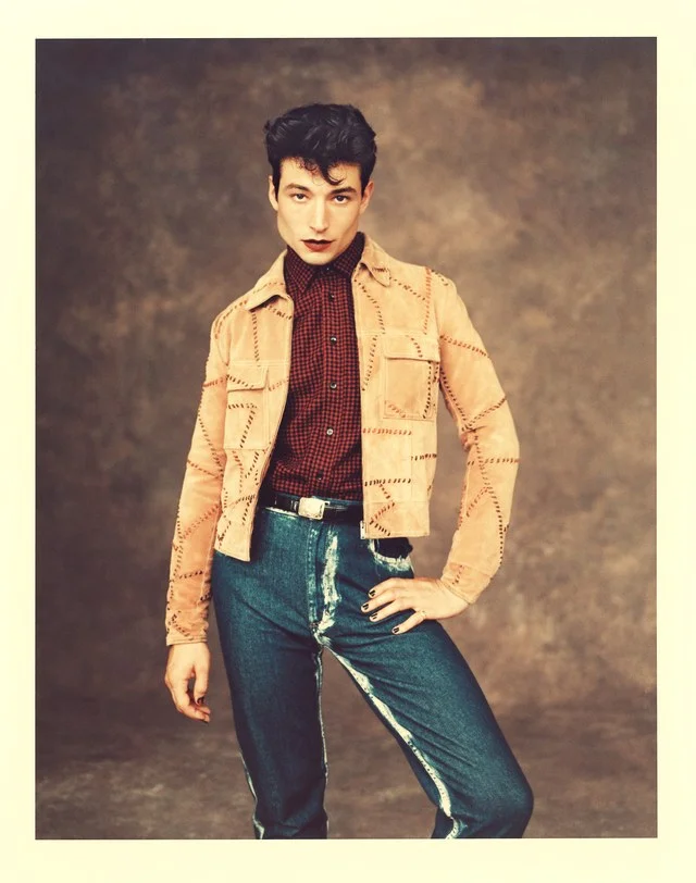 Jacket: Saint Laurent by Anthony Vaccarello ($4,990); shirt: Saint Laurent by Anthony Vaccarello ($990); jeans: Eckhaus Latta ($325); belt: Ralph Lauren ($1,750)