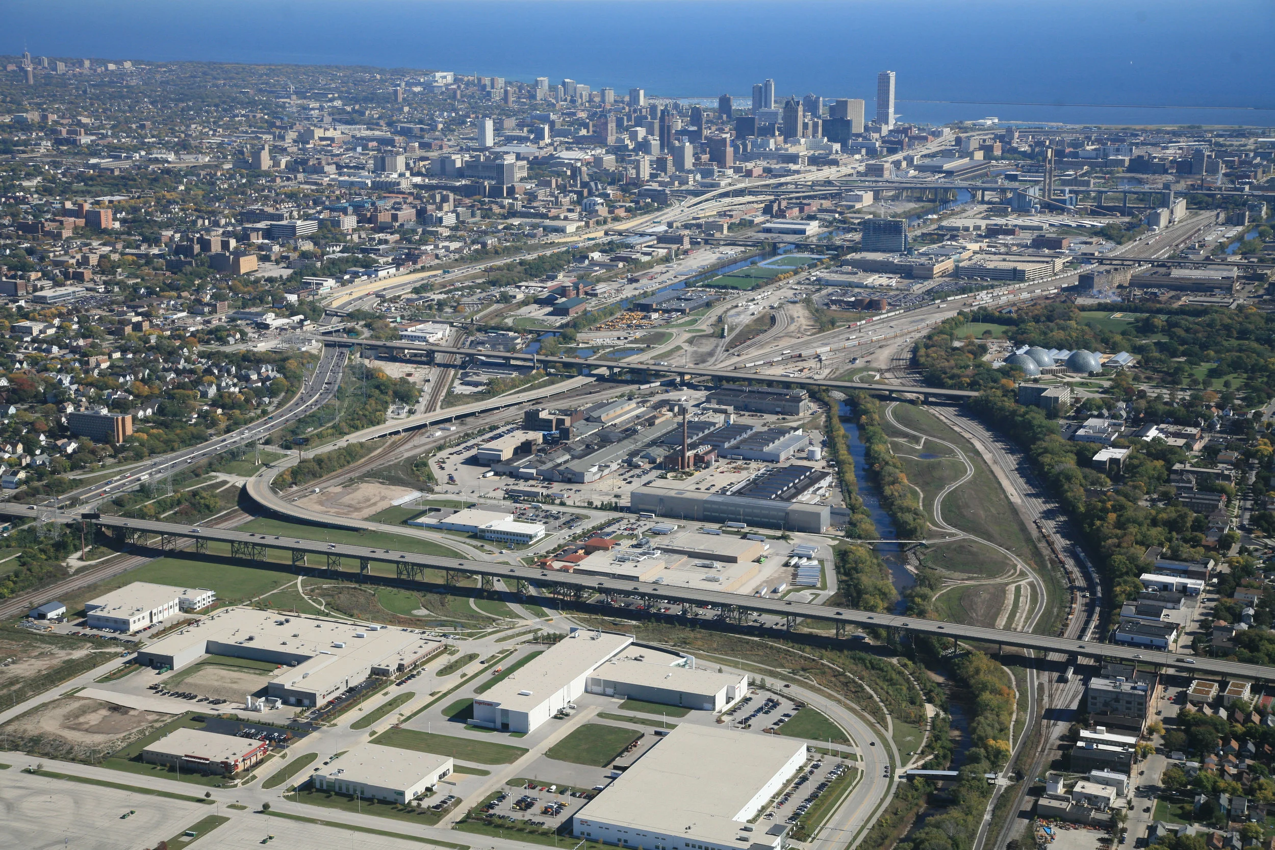 Aerial of the Valley from Miller Park looking east toward Lake Michigan