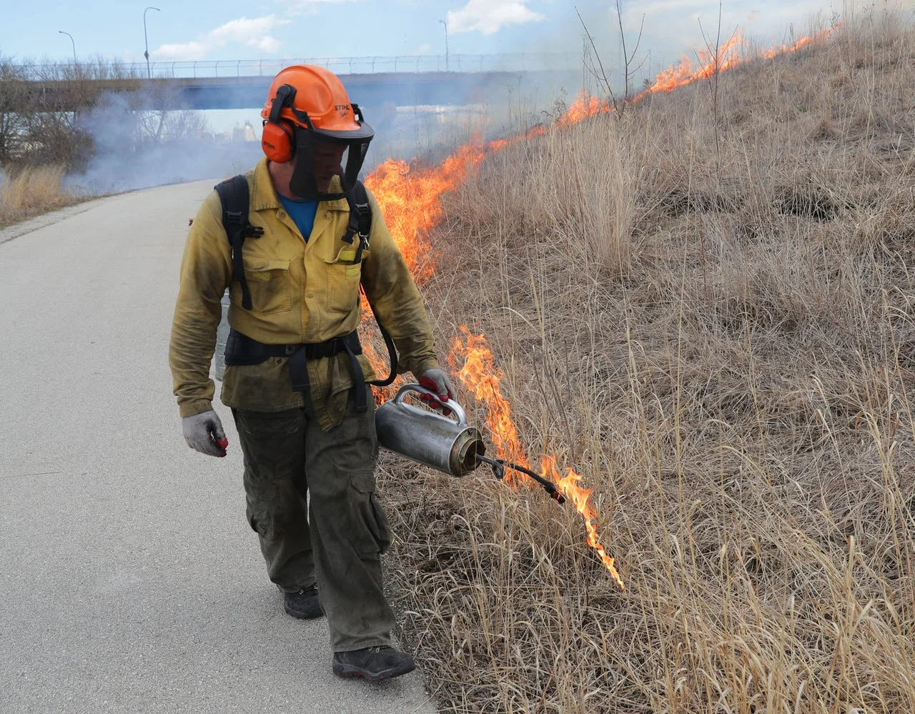 Controlled burn in the Menomonee River Valley