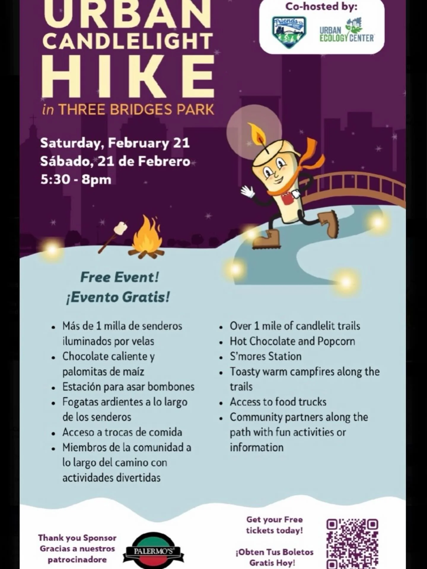 The Friends of the Hank Aaron State Trail and Urban Ecology Center are hosting the ninth annual Urban Candlelight Hike in Three Bridges Park on Saturday, February 21st at 5:30pm! 🕯️🍃

Wander along glowing, candlelit trails that guide you through th