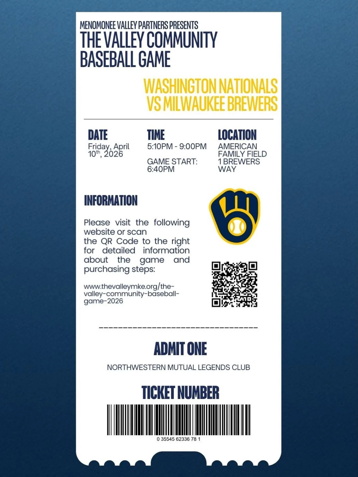 MVP is excited to host a fun night of camaraderie, food, and baseball for the Valley community. Come cheer on the 2025 NL Central Champs!! ⚾️💥🥞

The Legends Club at American Family Field will be providing an all-you-can-eat buffet, drink vouchers, 