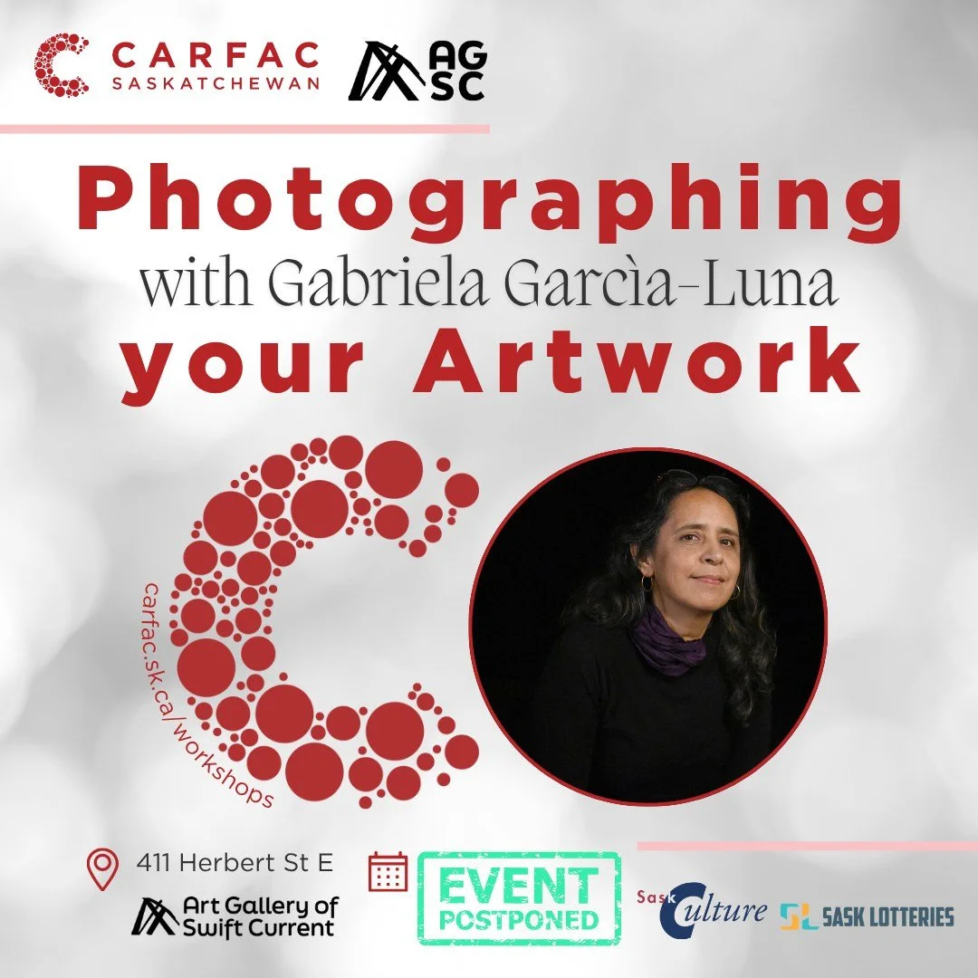 Please be advised that the workshop: PHOTOGRAPHING YOUR ARTWORK with Gabriela Garc&igrave;a-Luna, will be postponed to a future date. Stay tuned for further details!

In this hands-on workshop participants will learn the principles to effectively doc
