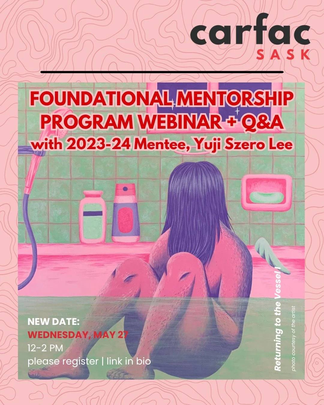 New date: Wednesday, MAY 27, 12-2 PM
---
Please join CARFAC SASK and 2023-2024 mentee, Yuji Szero Lee (@tofu_tv), Wednesday, MAY 27 where they will be sharing their experience with the Foundational Mentorship Program.

The webinar will be in two part