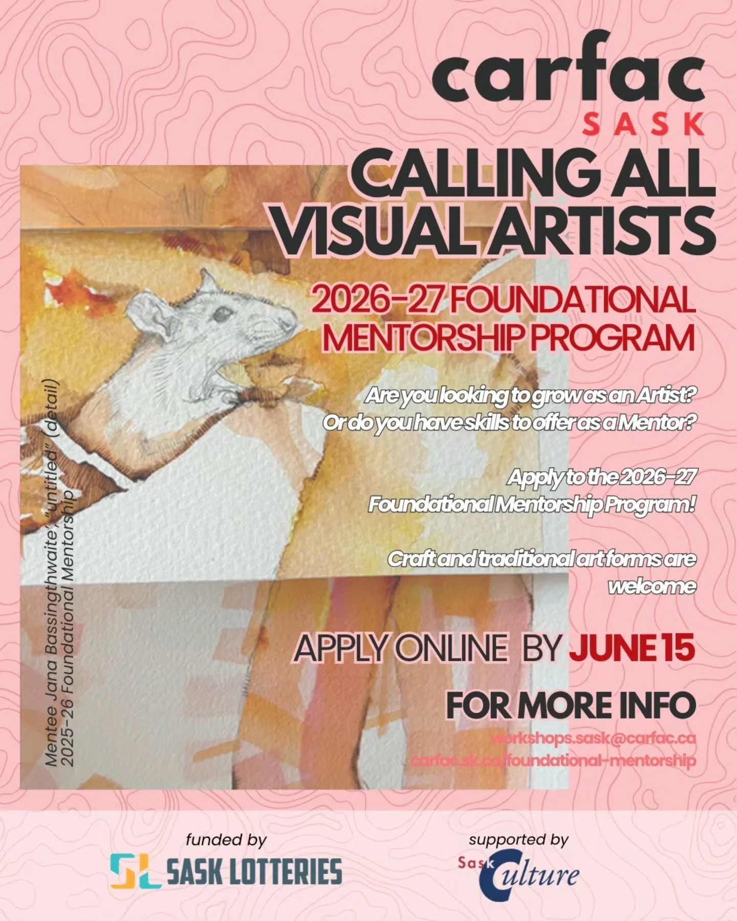 Deadline for the 2026-27 Foundational Mentorship Program is JUNE 15. Don't miss it!

You can find more information and apply by visiting https://carfac.sk.ca/foundational-mentorship (link in the bio)

Please note that there are two portals:
For MENTE