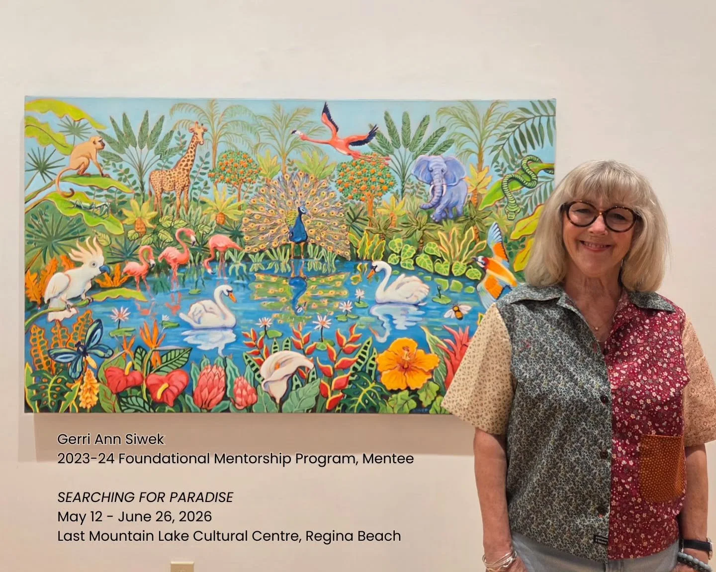 CONGRATULATIONS, Gerri Ann Siwek on your solo show, SEARCHING FOR PARADISE, currently on view at @lastmountainlakeculturalcentre!

Gerri Ann was a participating Mentee from the 2023-24 Foundational Mentorship Program with Mentor Gerald Saul. It's lov