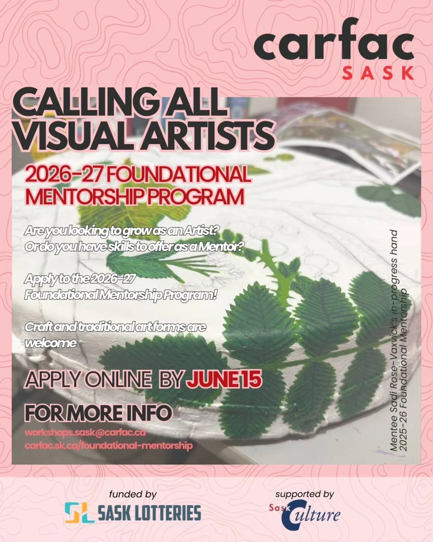 TWO WEEKS LEFT!!!

Deadline for the 2026-27 Foundational Mentorship Program is JUNE 15. Don't miss it!

You can find more information and apply by visiting https://carfac.sk.ca/foundational-mentorship (link in the bio)

Please note that there are two