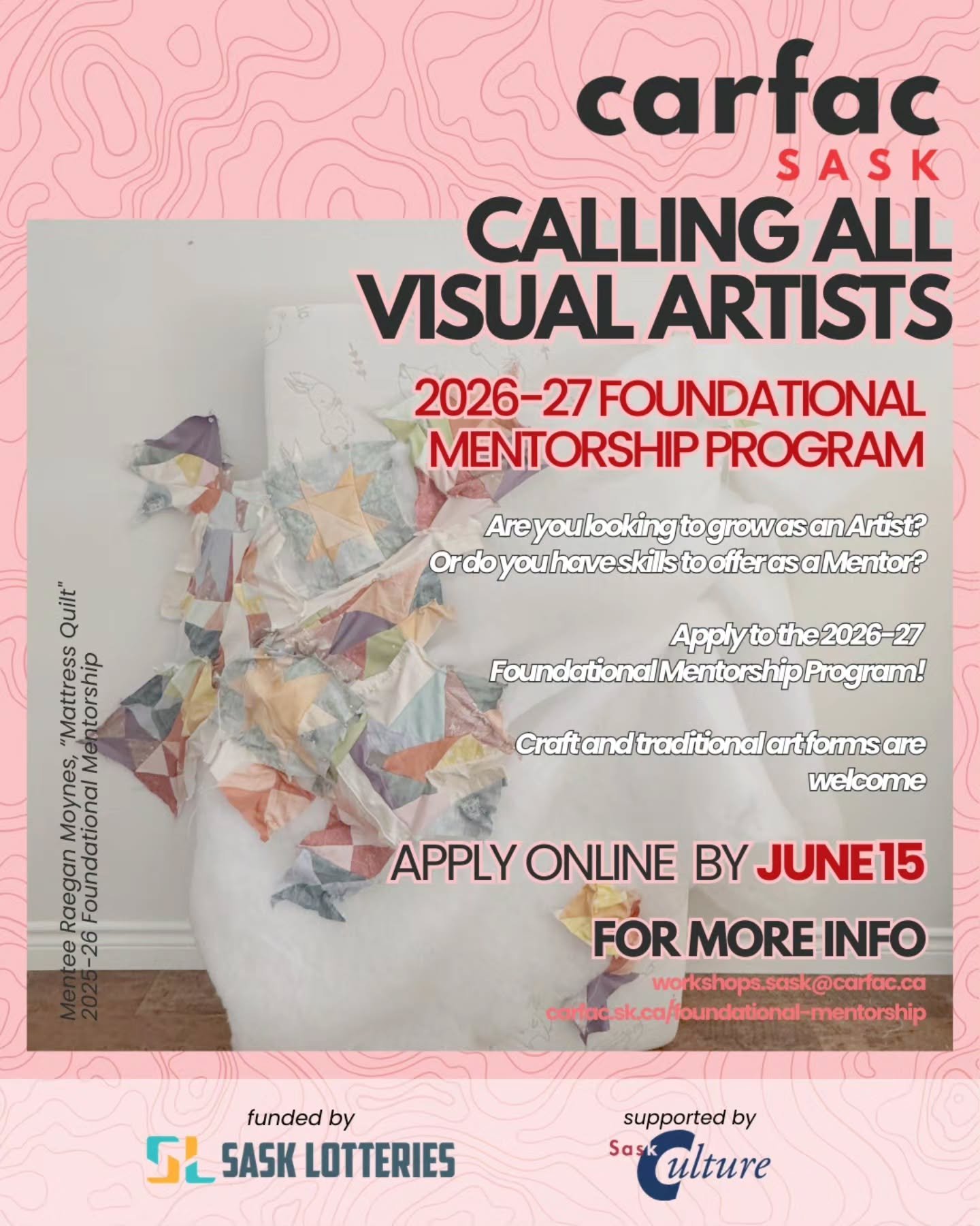 ONE WEEK LEFT!!!

Deadline for the 2026-27 Foundational Mentorship Program is JUNE 15. Don't miss it!

You can find more information and apply by visiting https://carfac.sk.ca/foundational-mentorship (link in the bio)

Please note that there are two 