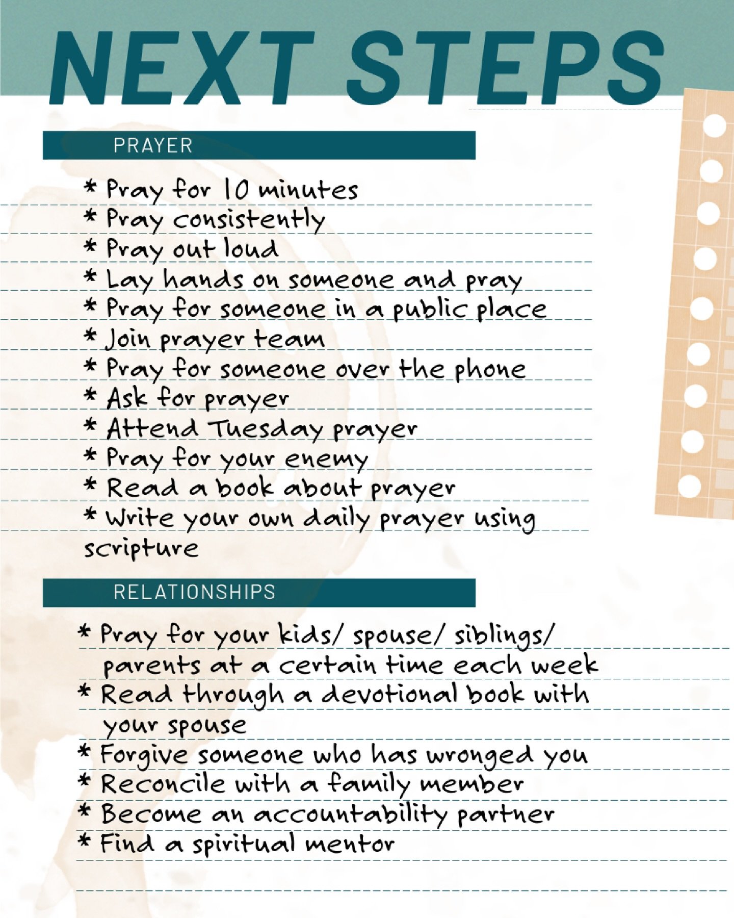 What Next Step are you taking this week to further strengthen your relationship with God? Save these steps for when you&rsquo;re feeling unsure of where to start. 

Did you miss last weeks sermon on Next Steps? You can watch/listen to the full sermon