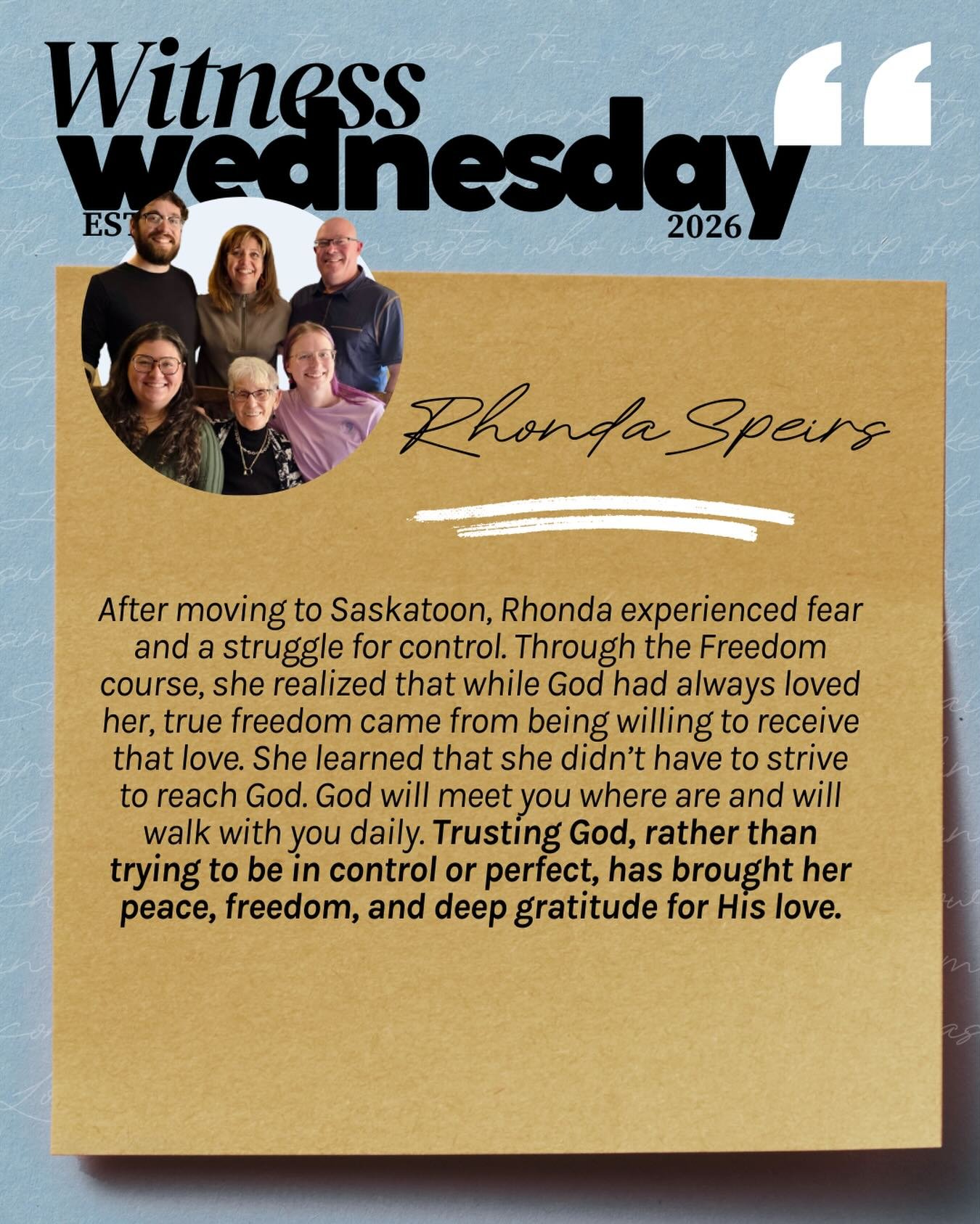 Witness Wednesday episode 2: Let go and let God. 
On todays episode we&rsquo;re joined by Rhonda Speirs as she shares how she found that she doesn&rsquo;t have to try and reach God. He will meet you where you are and will walk with you. 

We want to 