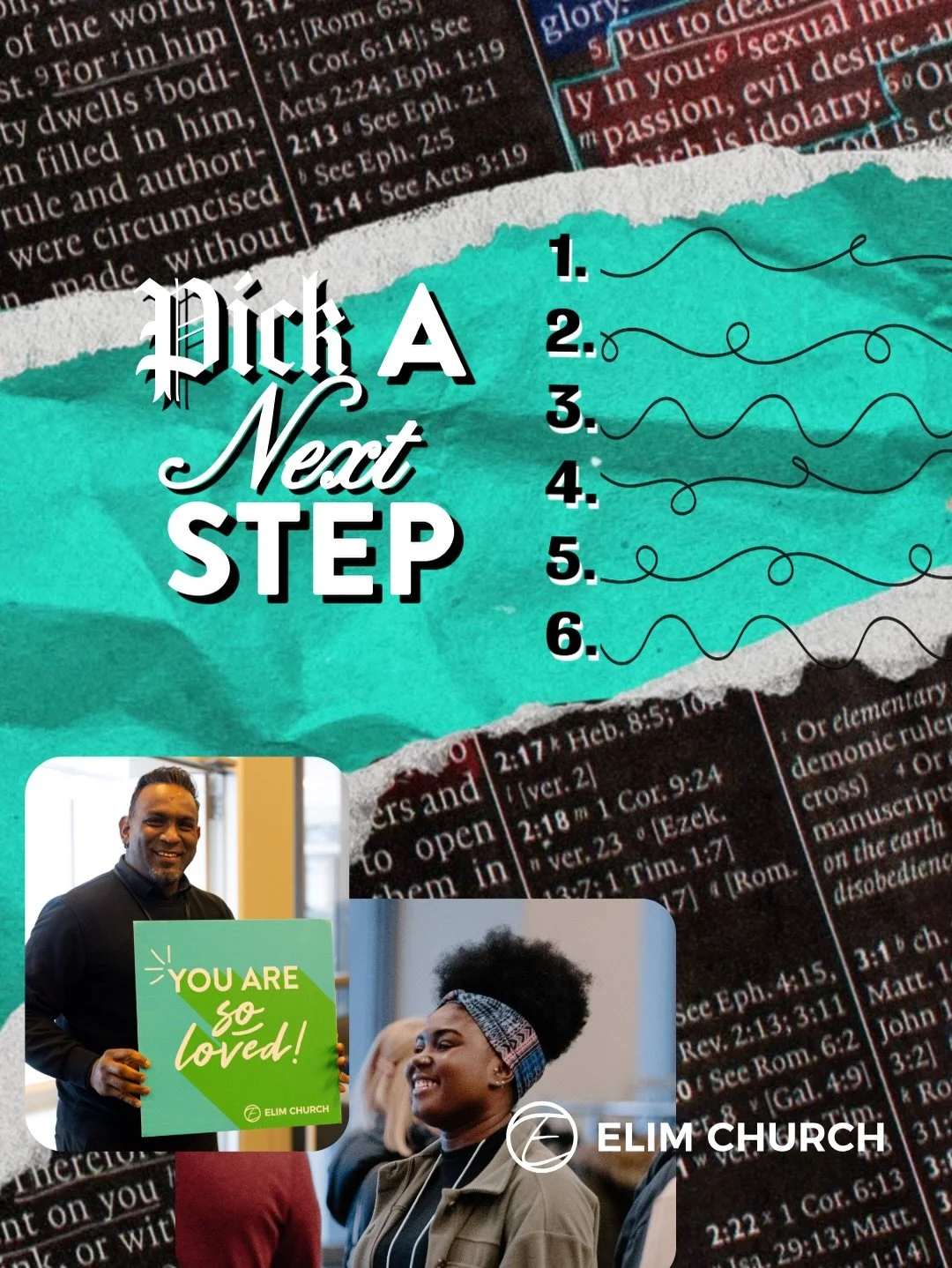 So you came to Easter at Elim&hellip; now what?

1. Join a Life Group! Our new semester starts April 12th and it&rsquo;s a great way to build community and grow in your faith!

2. Get involved and serve! We have multiple teams you can be a part of, a