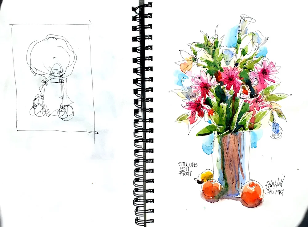 Starting with a thumbnail sketch helps plan the proportion of your sketch