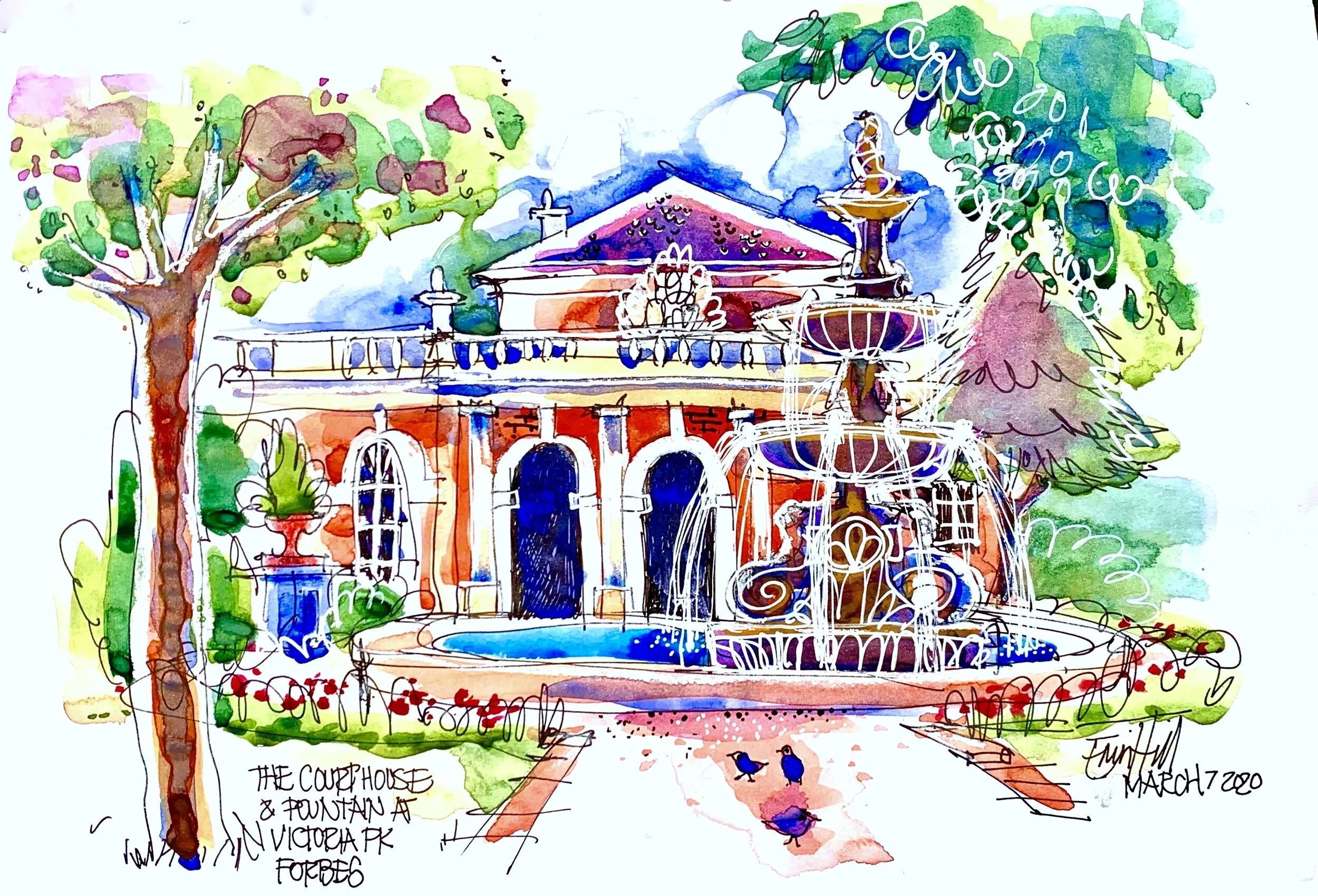 Erin Hill Sketching. Fountain and water. Forbes NSW .jpeg