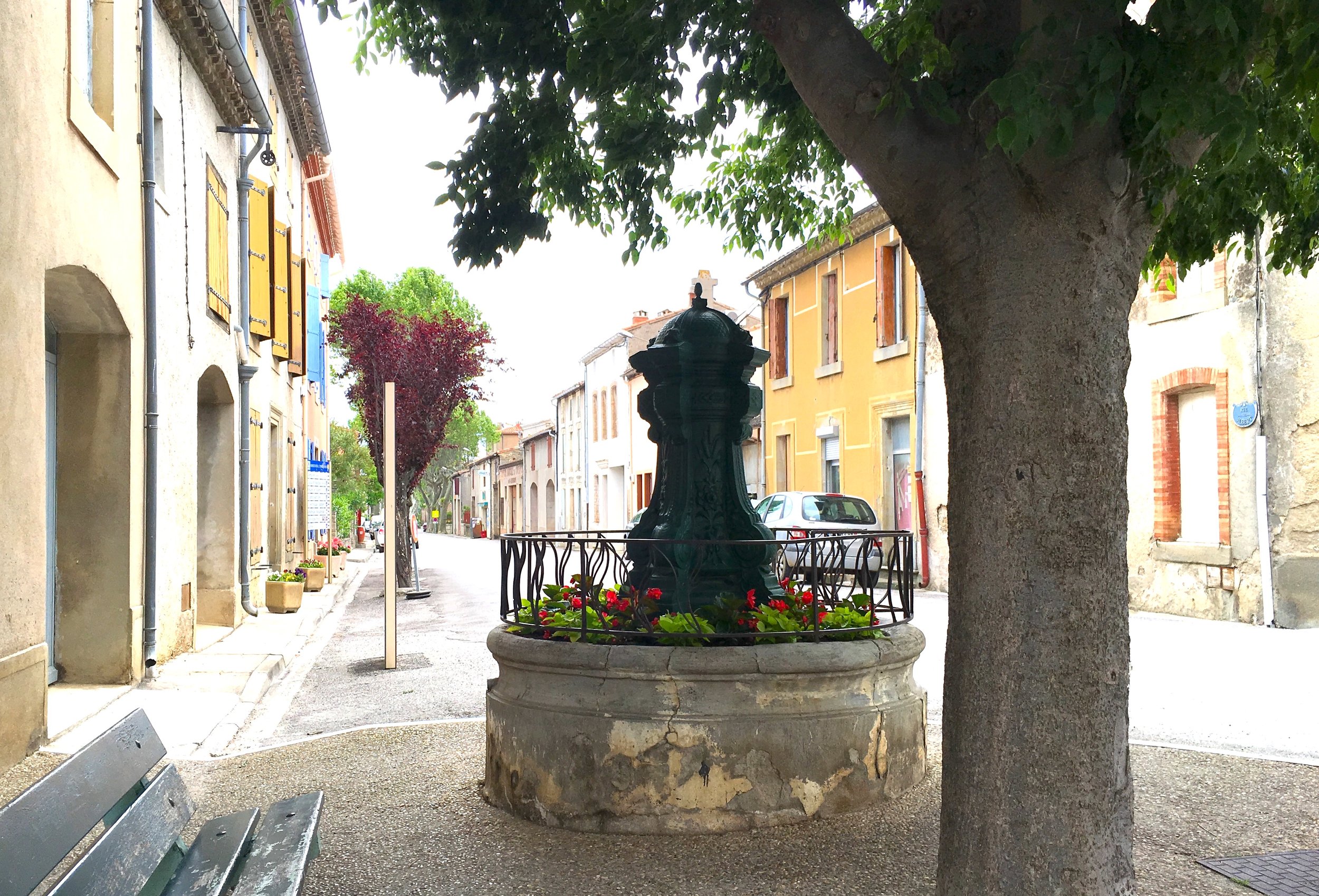 Here's the main road past the old fountain to the Epicure and the Town Hall.