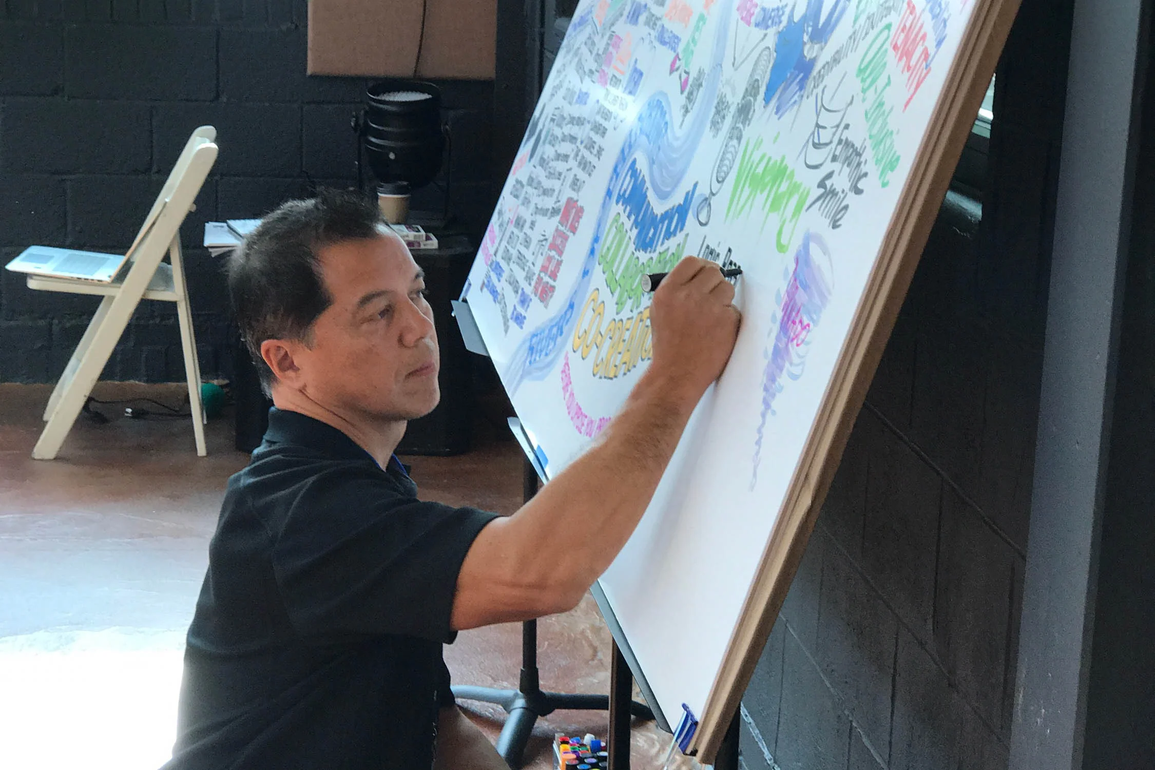 Wes Douglas sketching during the World Café