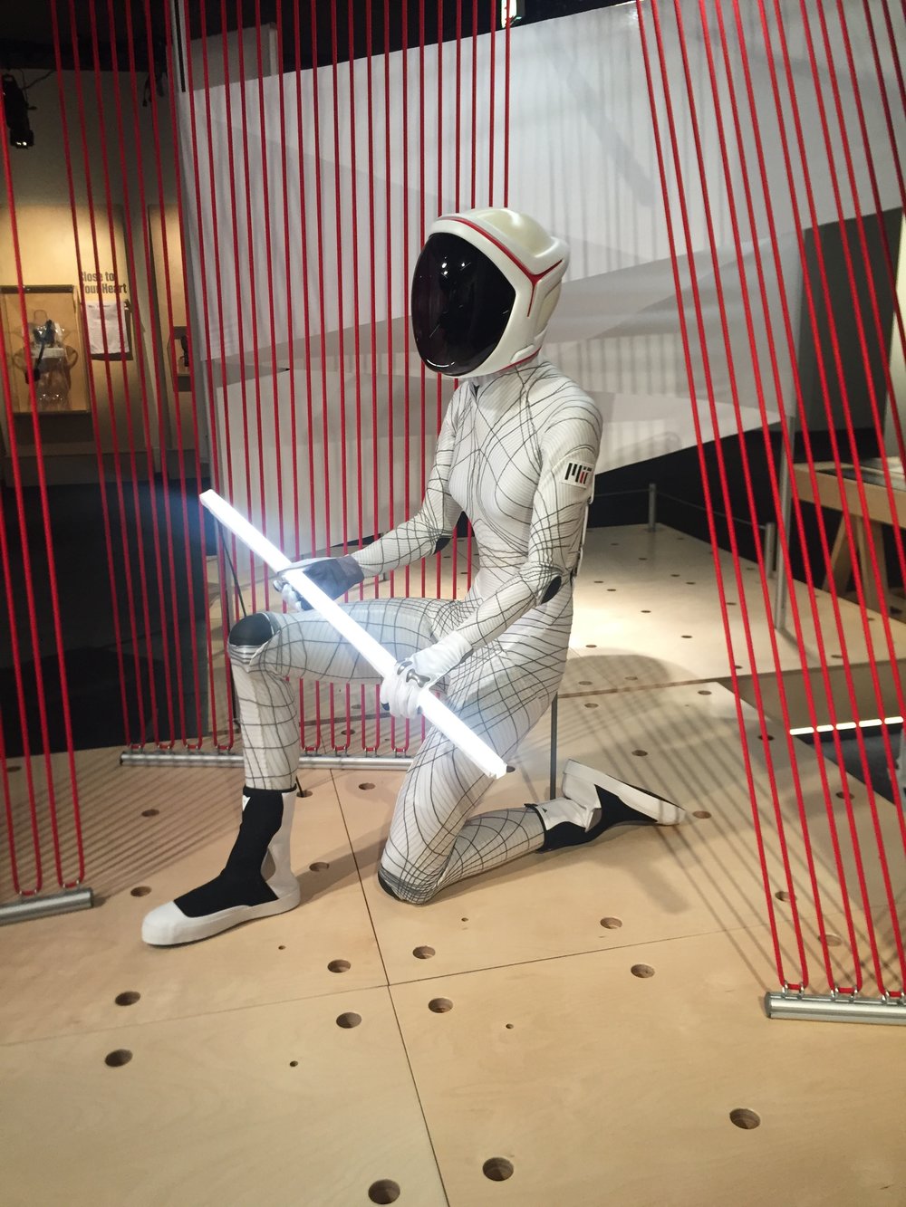  A prototype of a possible spacesuit: Dava Newman, Ph.D., created an active compression, flexible design that uses full body laser scans to create a custom fitting suit. 