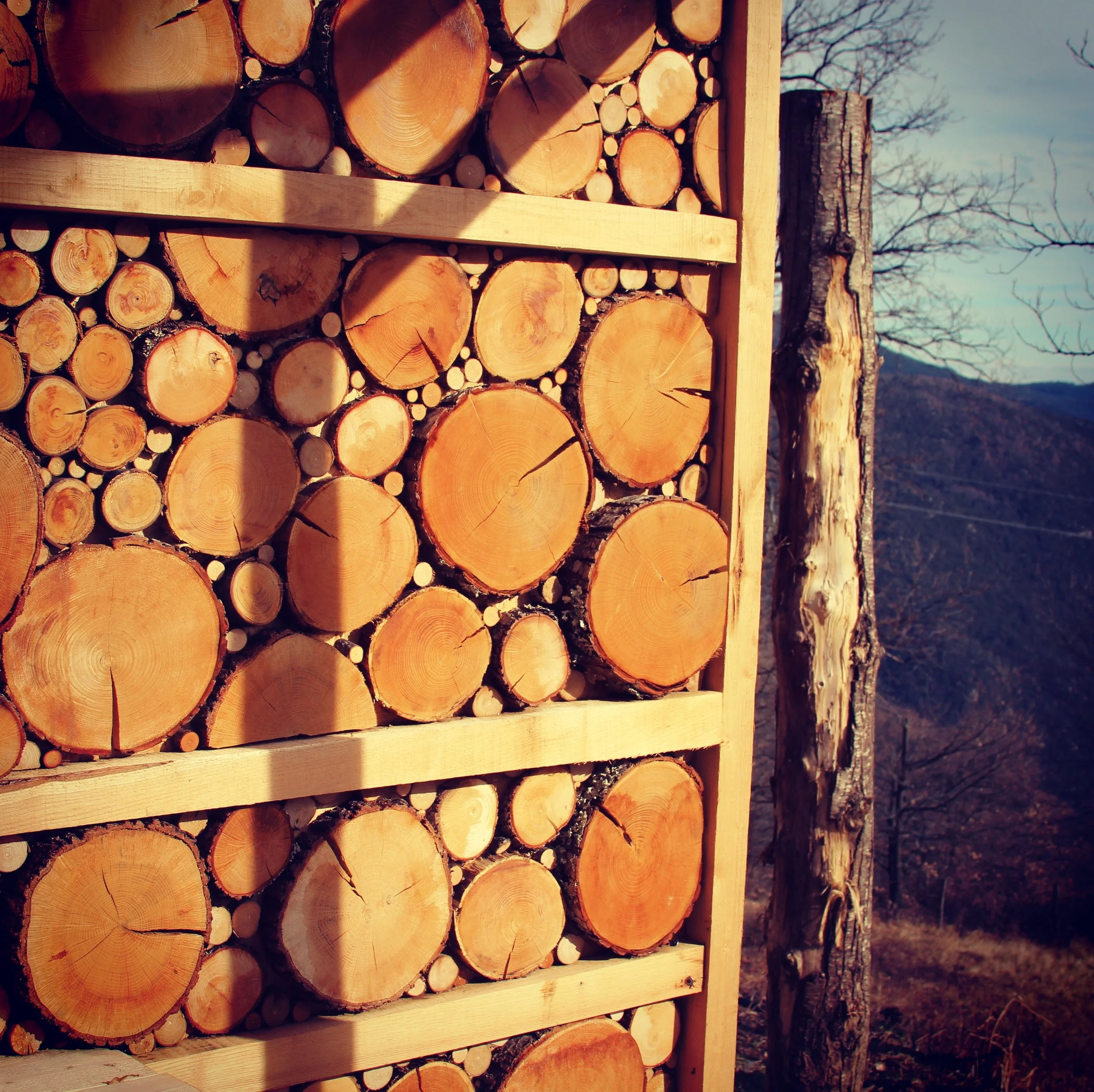 Fake woodstack wall design