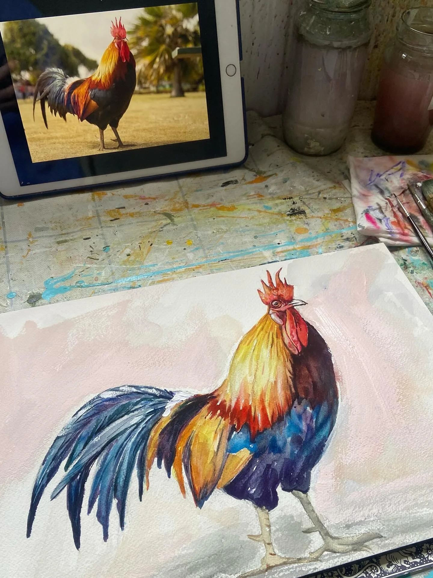 We&rsquo;re doing roosters in Watercolour class on Friday. This is Barney! Painting is a lot less scary when you know where to start. Then you just do the next step! This is for my &ldquo;Watercolour Skills and Practise&rdquo; Class, who have been to