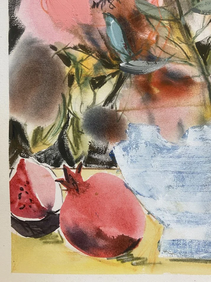 Detail section from Pomp and Pomegranates original mixed media painting by Catherine Jennifer