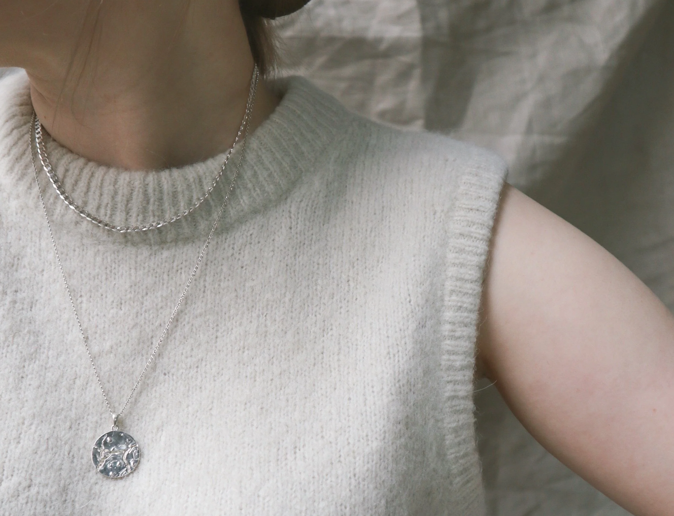 Image shows Lines & Current ''Cosmo Coin " Necklace - 925 Silver .Moon Gift Store Ireland EU