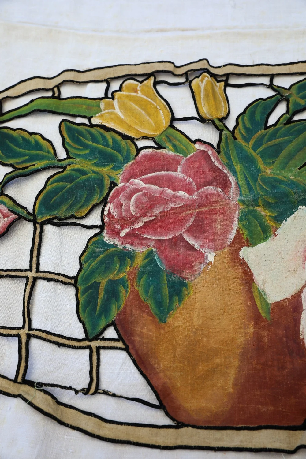 Antique Rustic Handmade Antique Ecru French Linen Needle Lace Tulip Floral Applique Incrustation Card Making Lace Making Vintage The French Muse