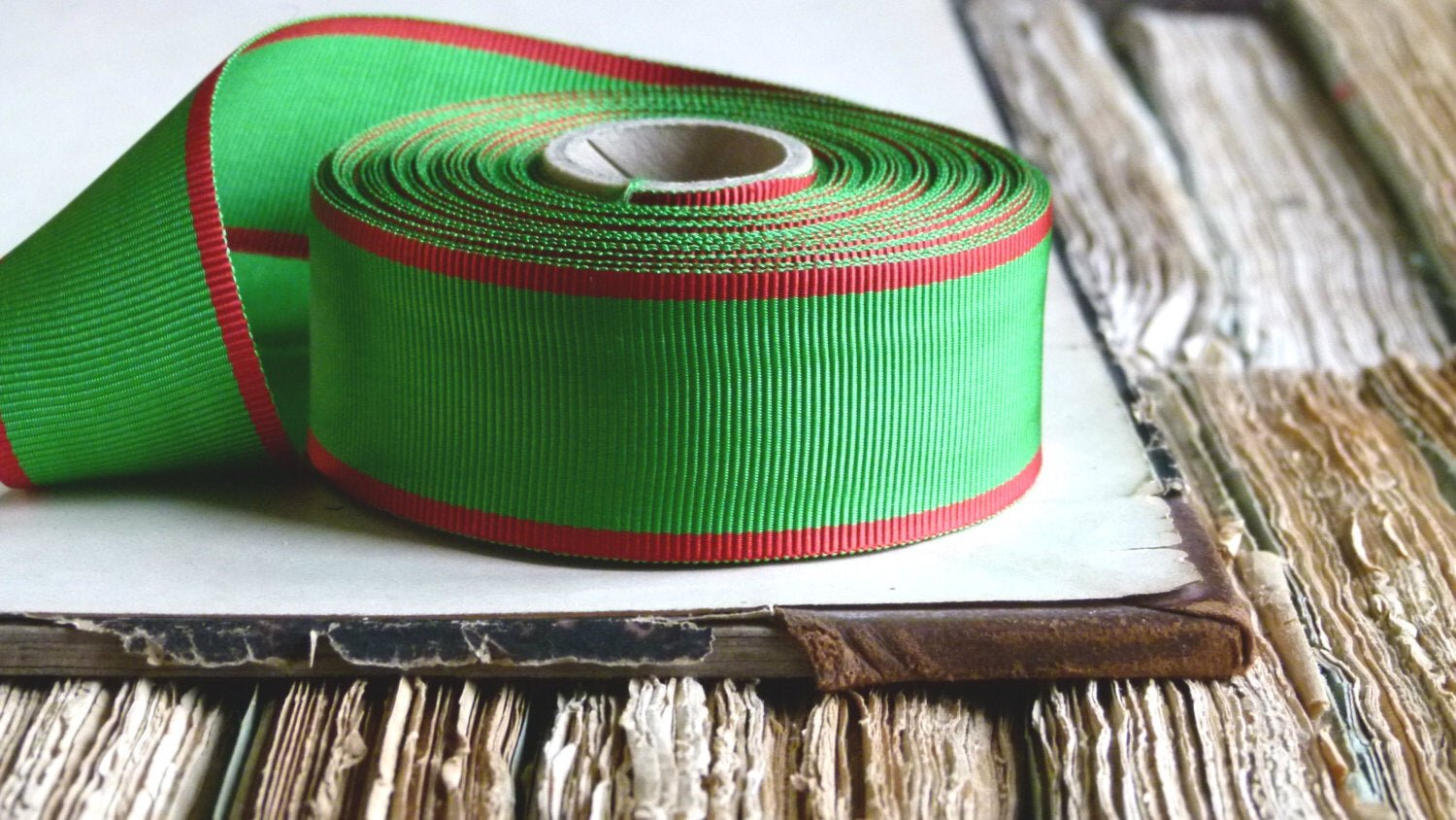 Vintage Bright Red Gross Ribbon Cotton French Quality 