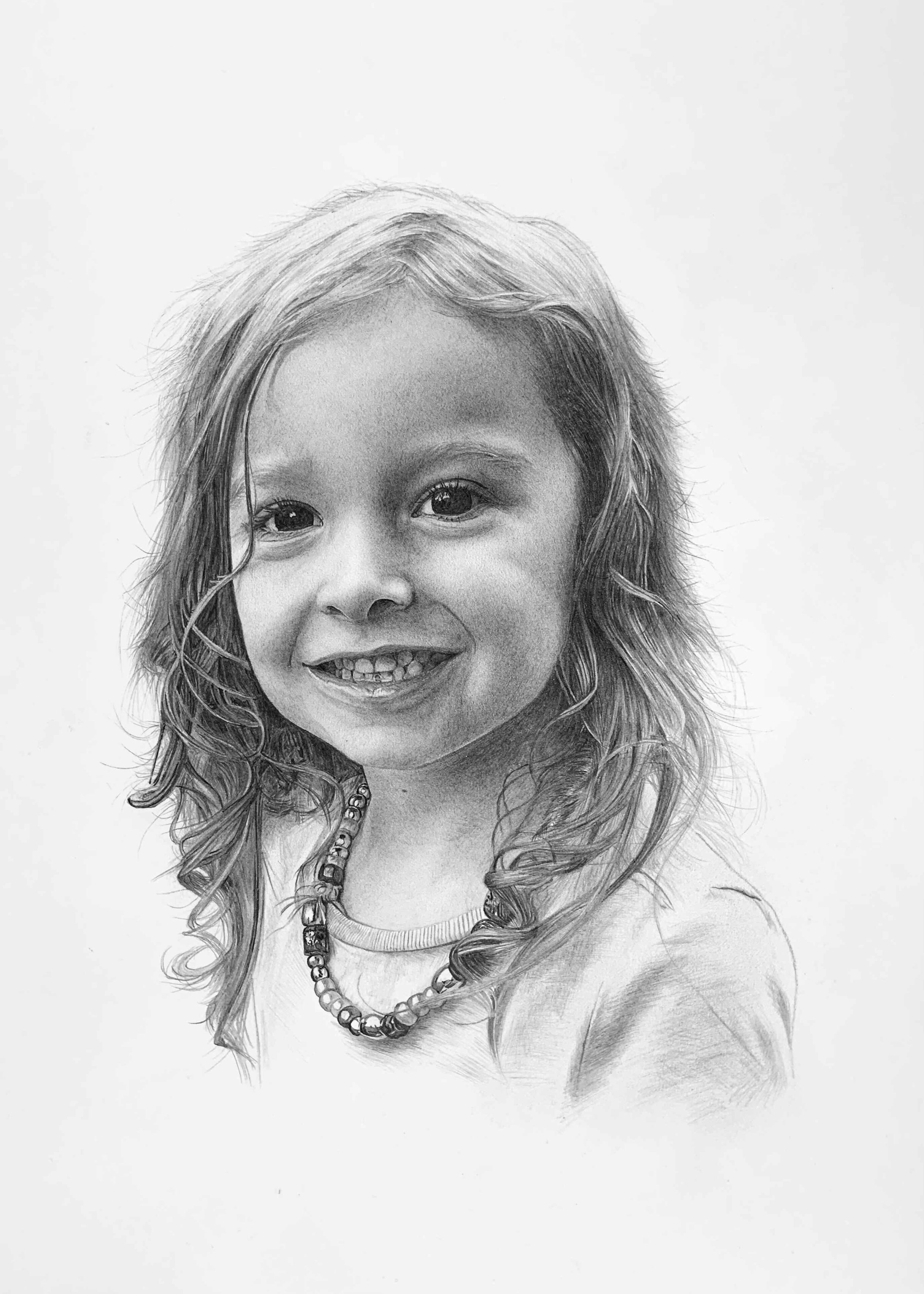 Hand Drawn Pencil Portrait of Girl