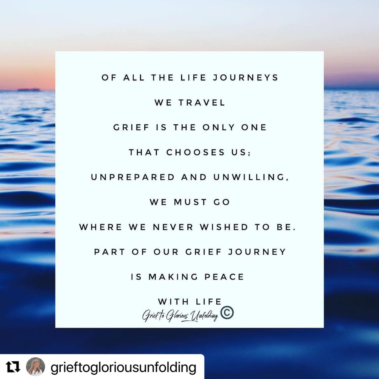 #Repost @grieftogloriousunfolding with @use.repost
・・・
Loss, no matter anticipated or unexpected, permanently changes our lives and forces us to travel a path we would never choose to take. Quite often, we are unprepared and unwilling when we are for