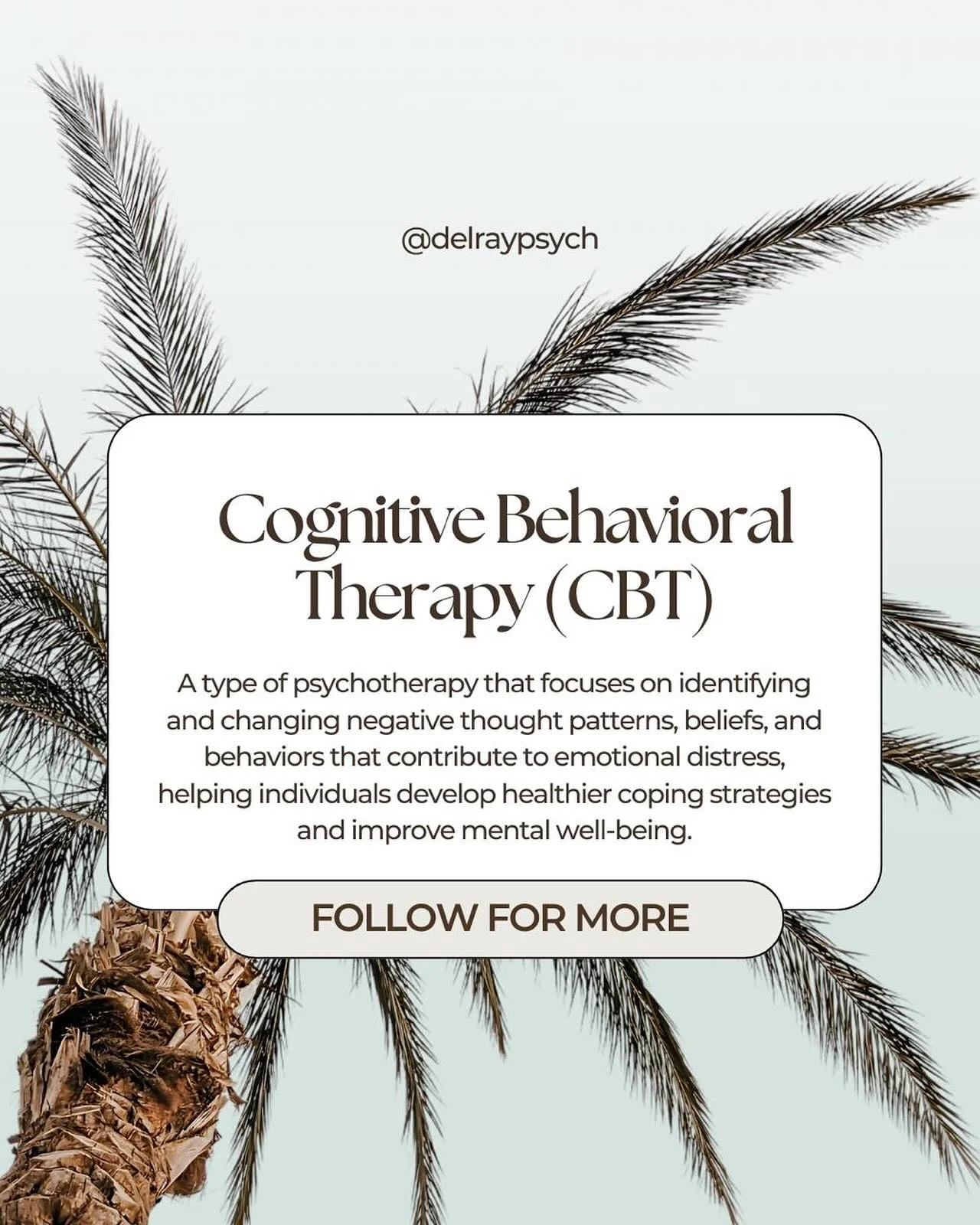 We offer Cognitive Behavioral Therapy (CBT) as part of our services at Del Ray Psych &amp; Wellness.
It&rsquo;s a powerful, structured approach to changing thoughts and behaviors that cause distress.
Ready to explore CBT with a licensed therapist? We