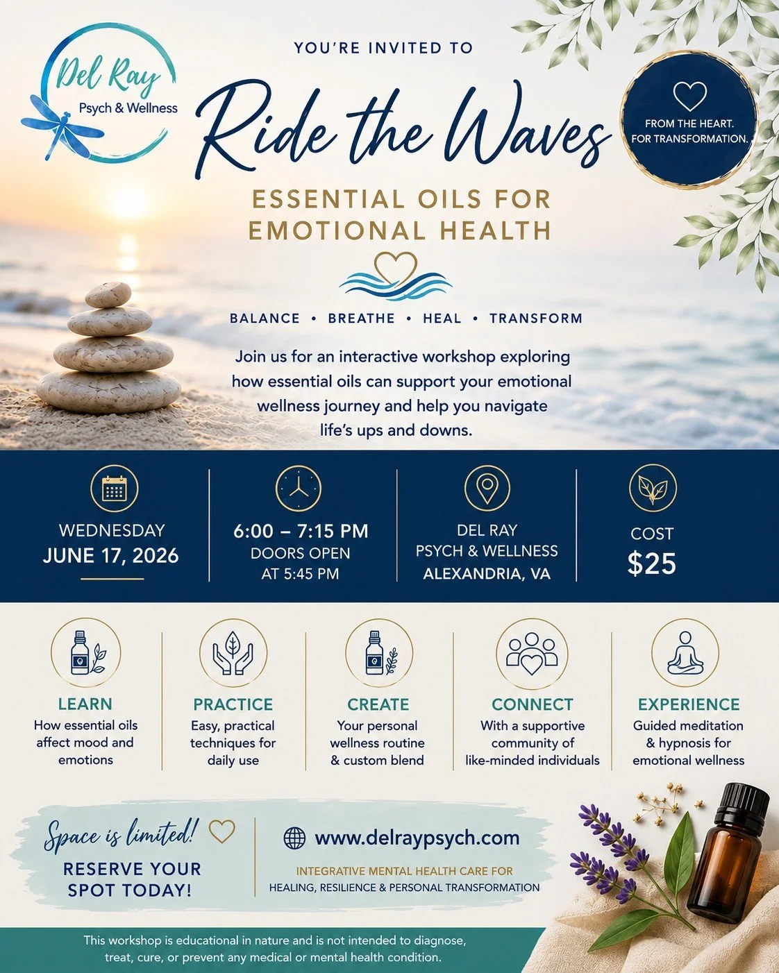 ✨ Reconnect Mind, Body &amp; Spirit ✨

When life feels busy, stressful, or overwhelming, it's easy to lose touch with ourselves.

Join us on June 17 for an experiential workshop designed to help you slow down, reconnect, and cultivate greater balance