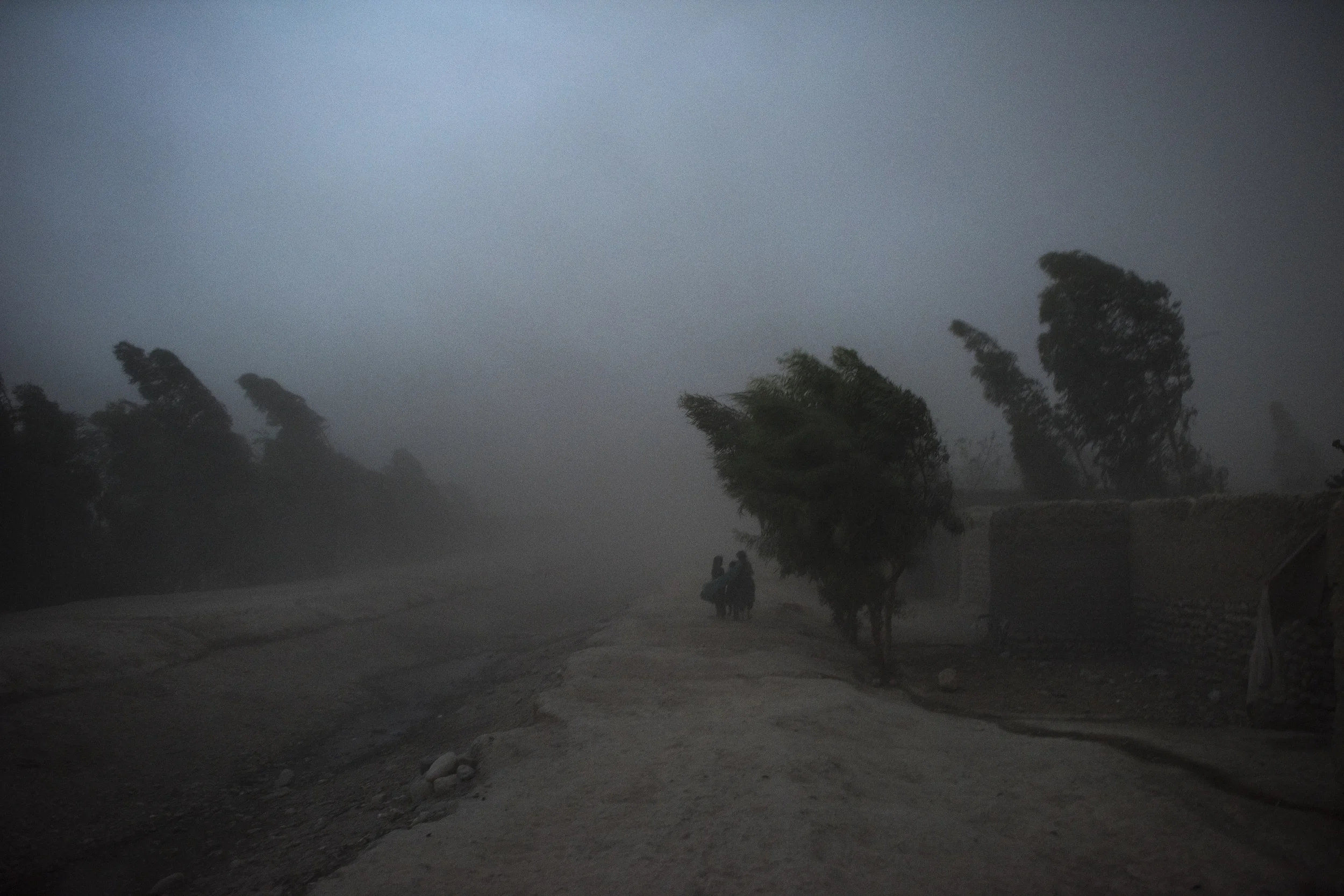  As a violent storm hits, children of Sharguftar return to their simple house in Surkh Rod District, which they've lived in since fleeing their home in Pachir Wa Agam after their father, Mohammad Karim, a chef working for the Afghan government, was k