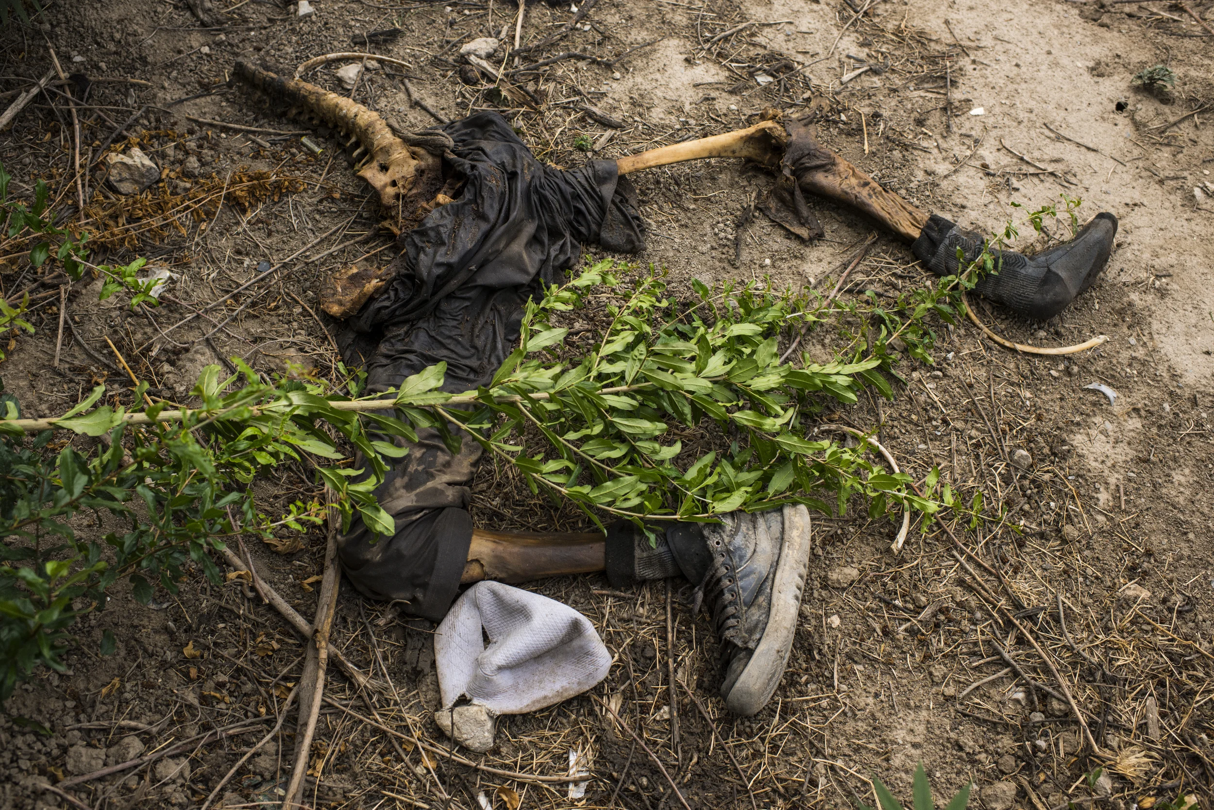  The remains of a fighter from the so-called Islamic State Khorasan Province (ISKP) killed in an airstrike in Achin District's Mohmand Valley, only a couple of hundred metres from where, in April, 2017, an American military cargo plane dropped a GBU-