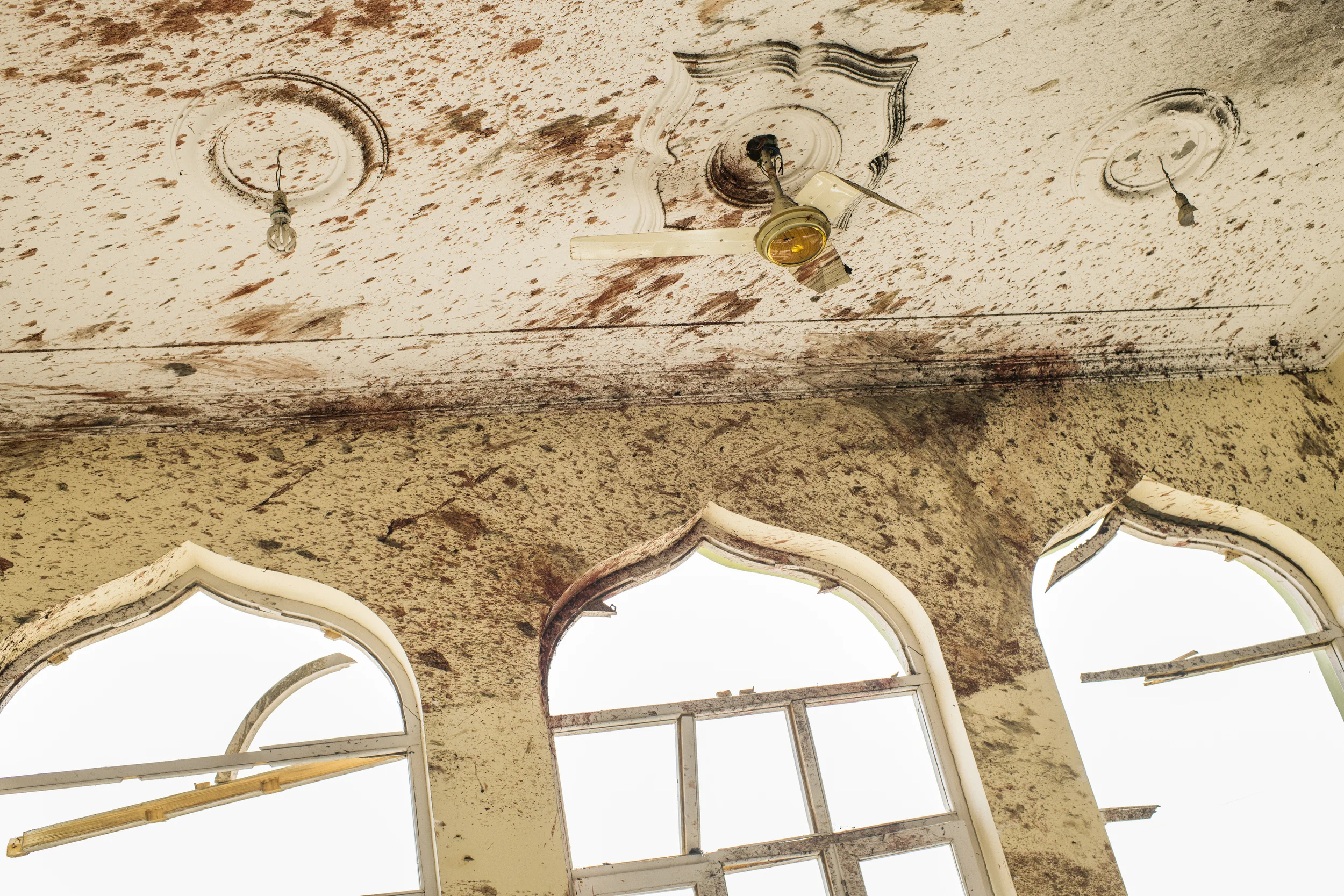  Inside the blood splattered Imam Zamam Grand Mosque the morning after a suicide bomber detonated explosives during Friday prayers. The mosque is located in the heart of Kabul's Shia Hazara community. Around 50 were reportedly killed and scores more 