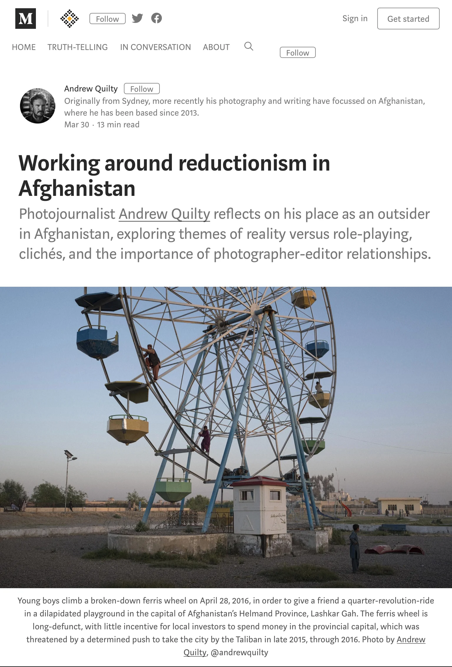  Essay for The Everyday Projects’ Truth Telling essay series. 30.3.2018.   https://medium.com/re-picture/working-around-reductionism-in-afghanistan-92551ab014b6  