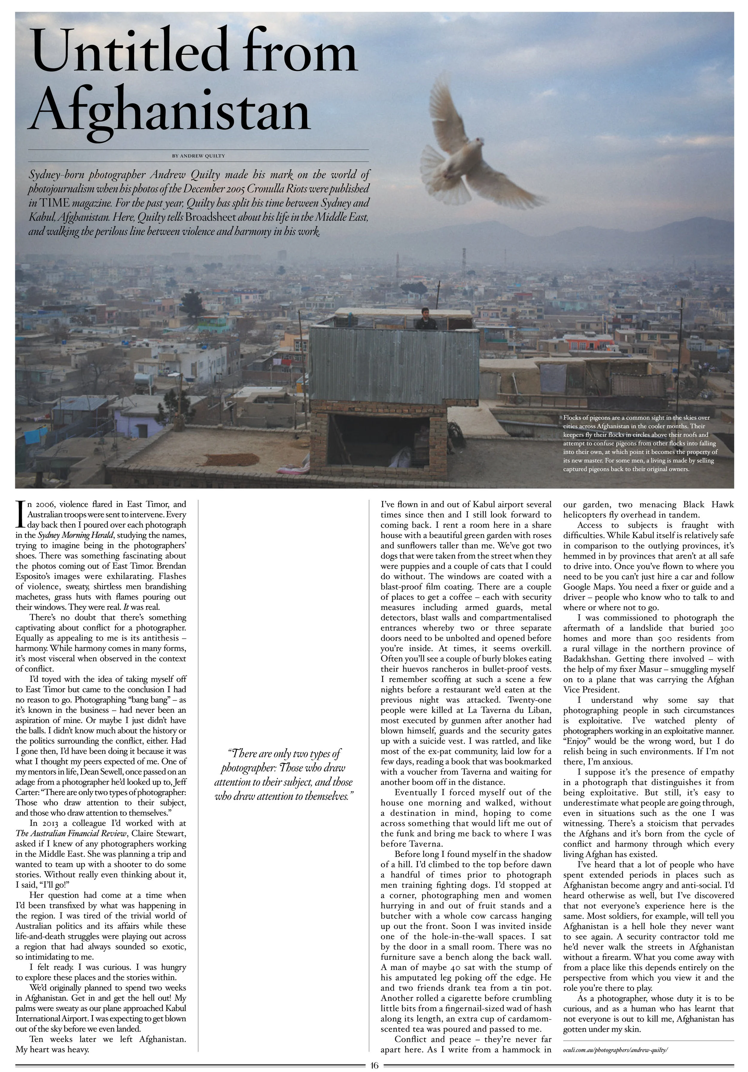 Broadsheet, Sydney. Text and Photos by Andrew Quilty. 5.9.2014. https://www.broadsheet.com.au/sydney/art-and-design/article/untitled-afghanistan