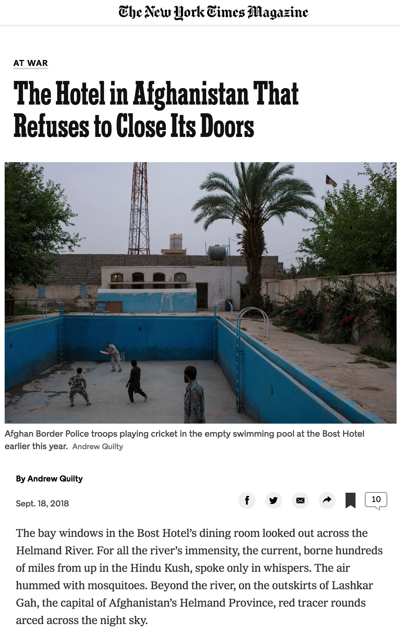 The Hotel in Afghanistan That Refuses to Close Its Doors. For The New York Times Magazine . Text and Photos: Andrew Quilty