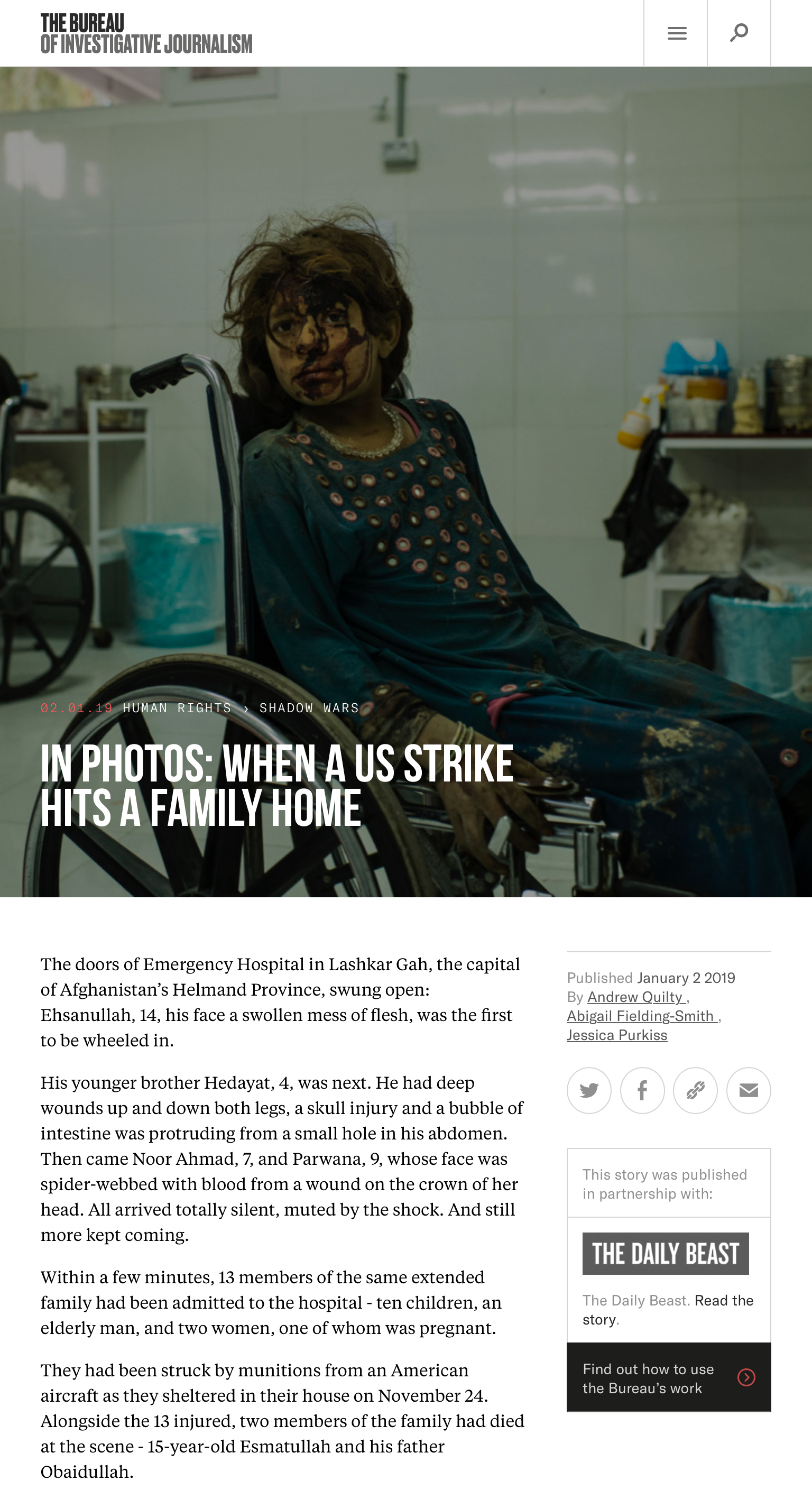 When a US strike hits a family home. For The bureau of Investigative Journalism. Photos by Andrew Quilty. Words by Andrew Quilty, Jessica Purkiss and Abigail Fielding-Smith.