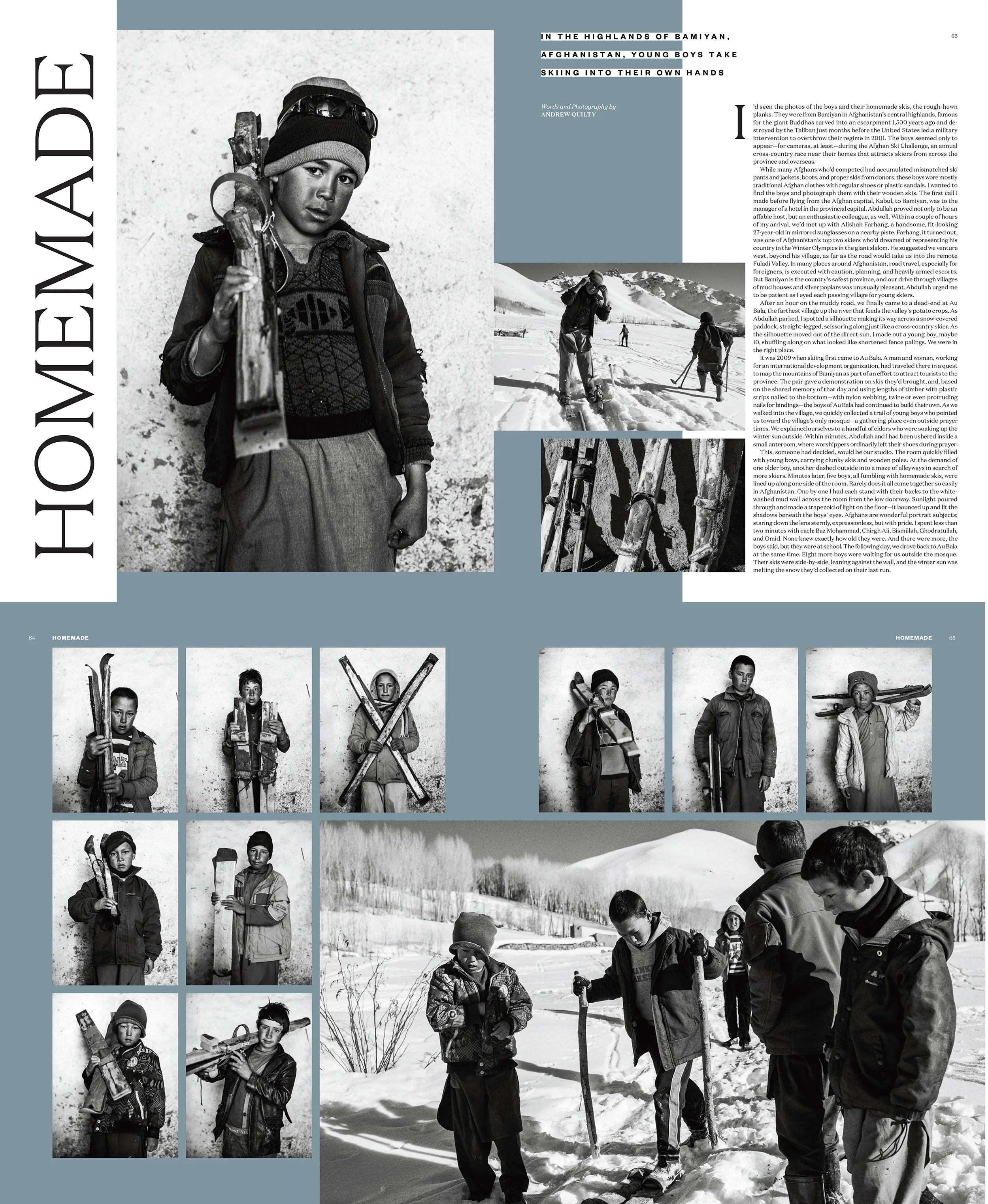 Homemade: In The Highlands of Bamiyan, Afghanistan, Young Boys Take Skiing Into Their Own Hands. Published by Powder Magazine. Words and photographs by Andrew Quilty.