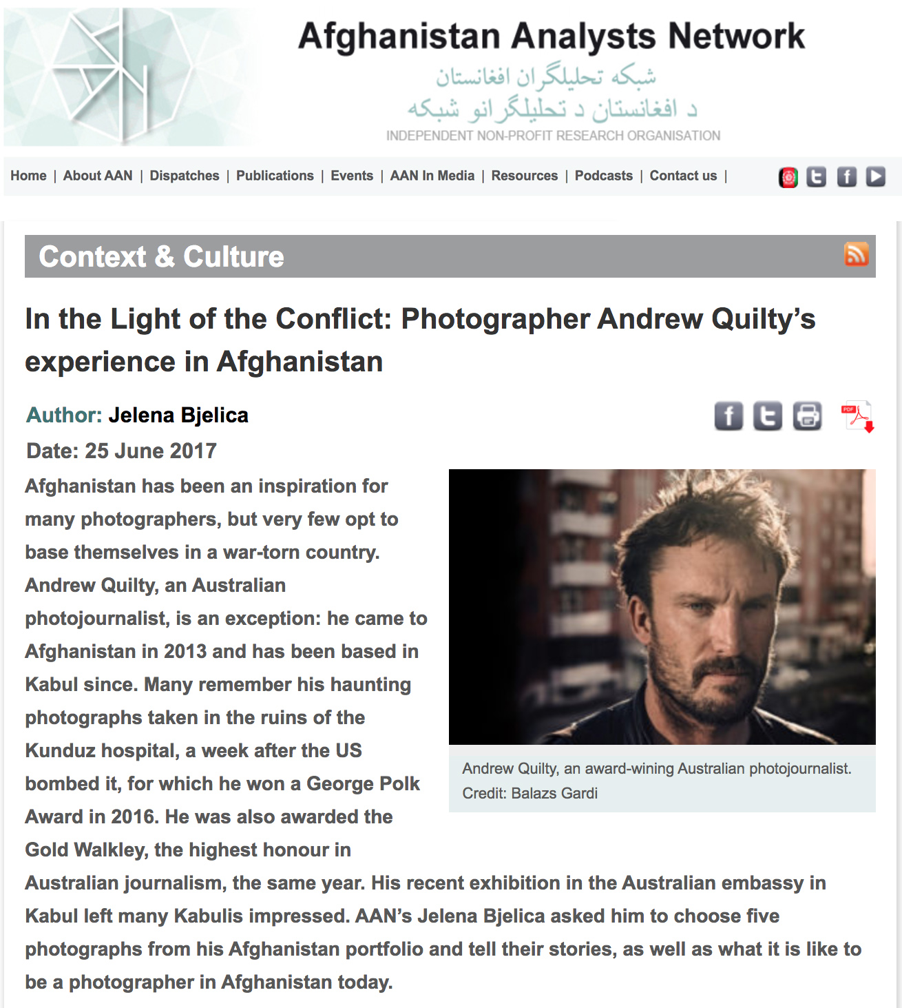 In The Light of the Conflict: Photographer Andrew Quilty’s Experience in Afghanistan. Interview by Jelena Bjelica. Photographs by Andrew Quilty. 25.6.2017.