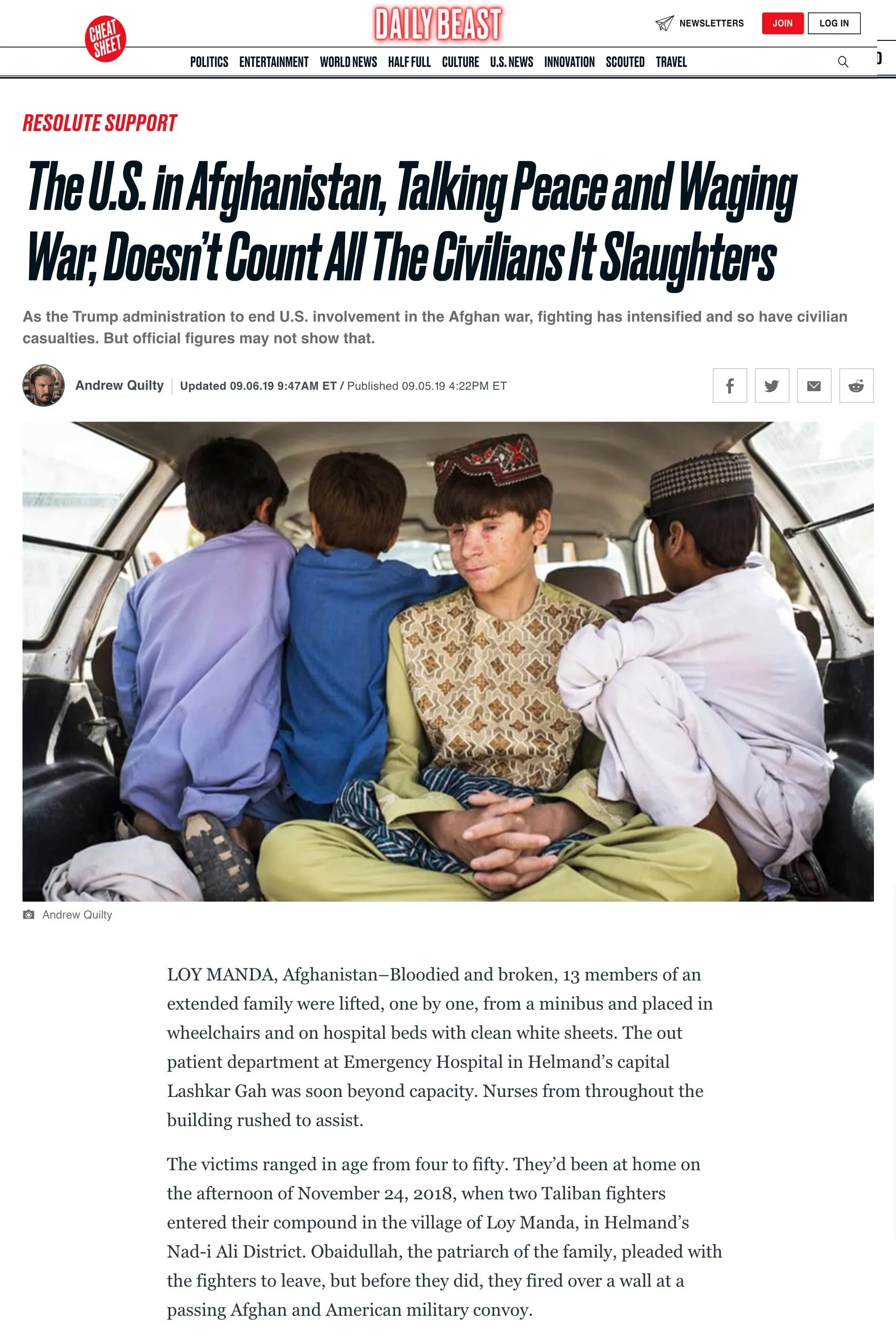 The U.S. in Afghanistan, Talking Peace and Waging War, Doesn’t Count All The Civilians it Slaughters . Words and Photo by Andrew Quilty.