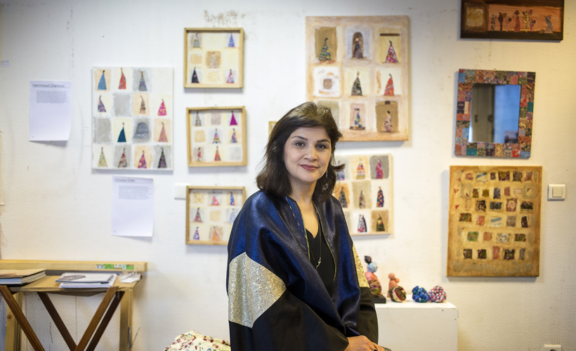 Oroubah Dieb at the Artist in Exile Workshop. Photographed by: Céline Anaya Gautier