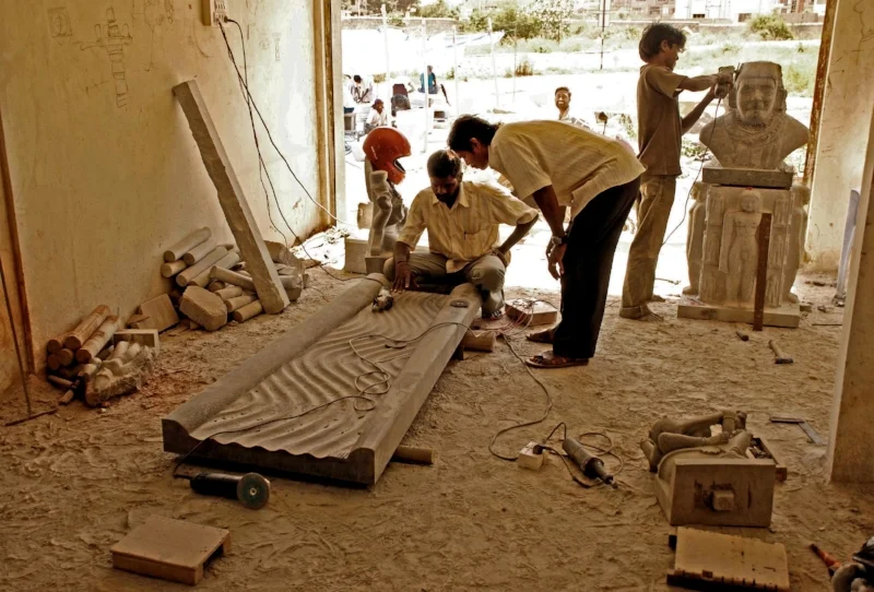  carving work in Raj Shekar’s Bangalore workshop 