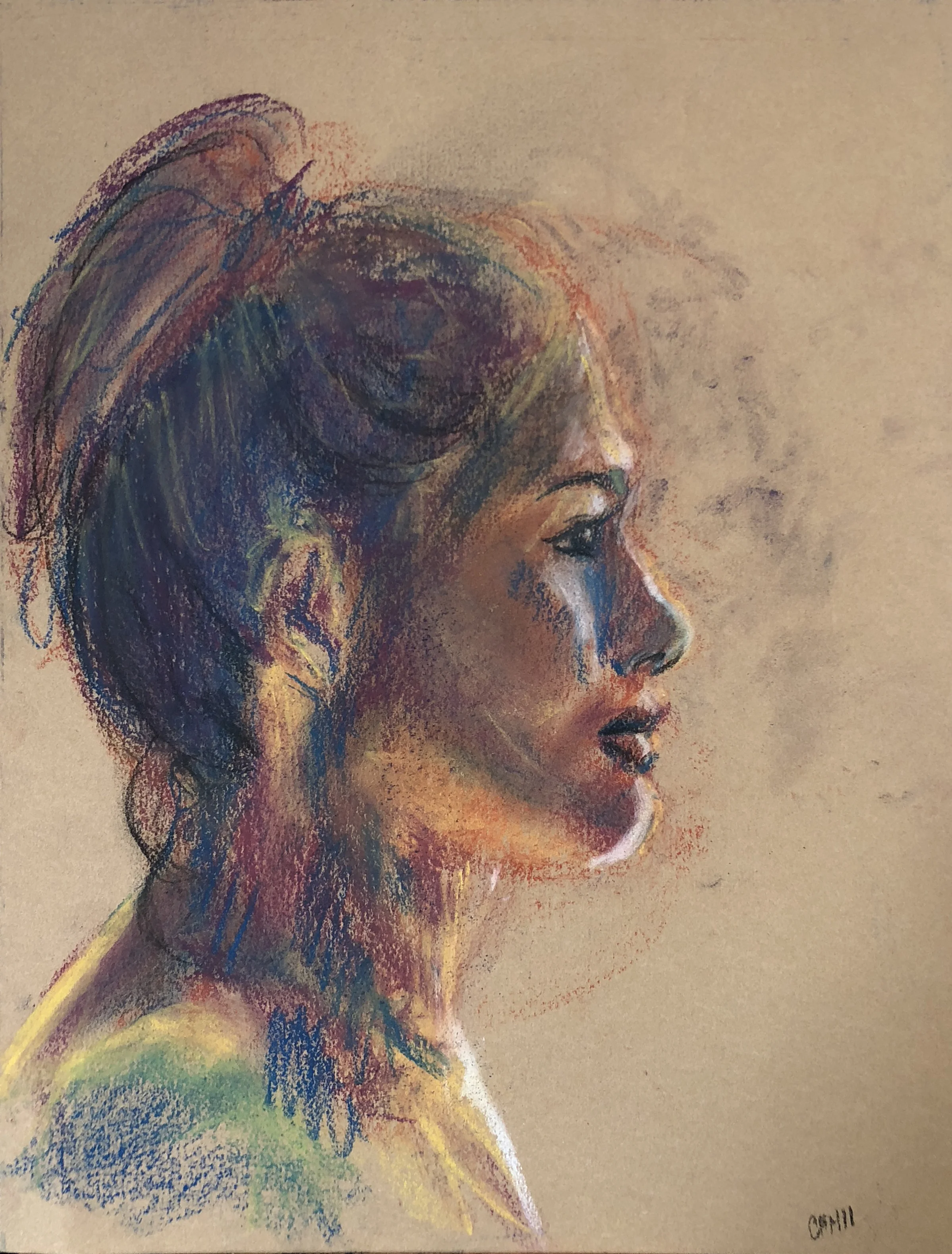 woman 3:4 study back -profile study- kraft paper pastels 9x12.JPG