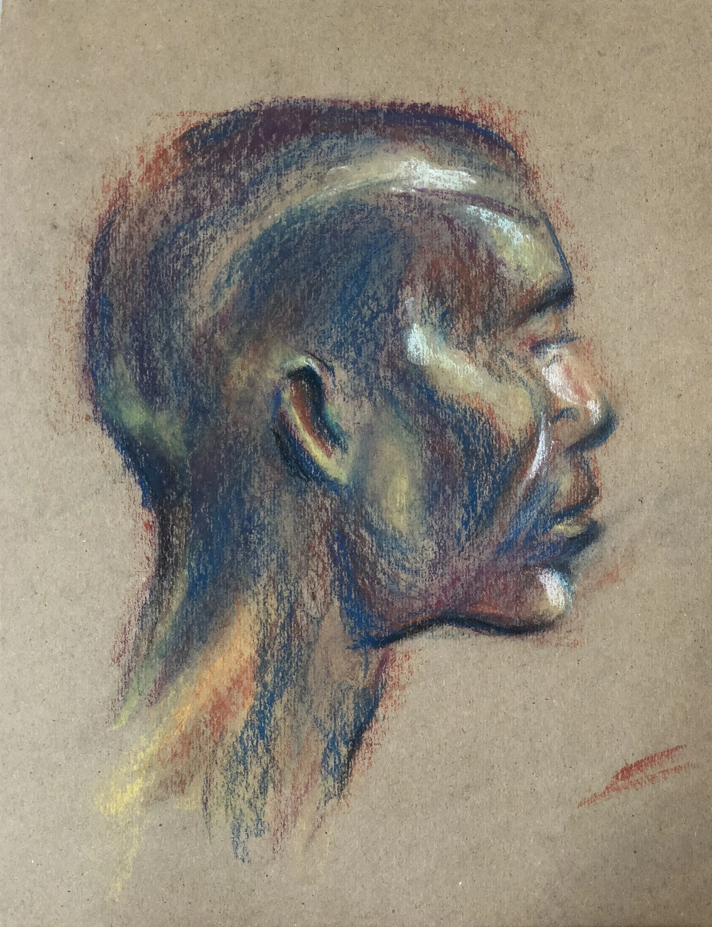 man profile 9x12 brown recycled paper pastels.JPG